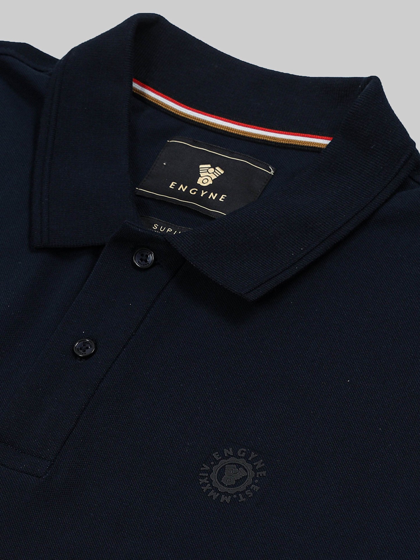 Supima Cotton Lycra Cut-and-Sew with Speed-Breaker Textured Collar and Cuffs Navy Polo - ENGYNE