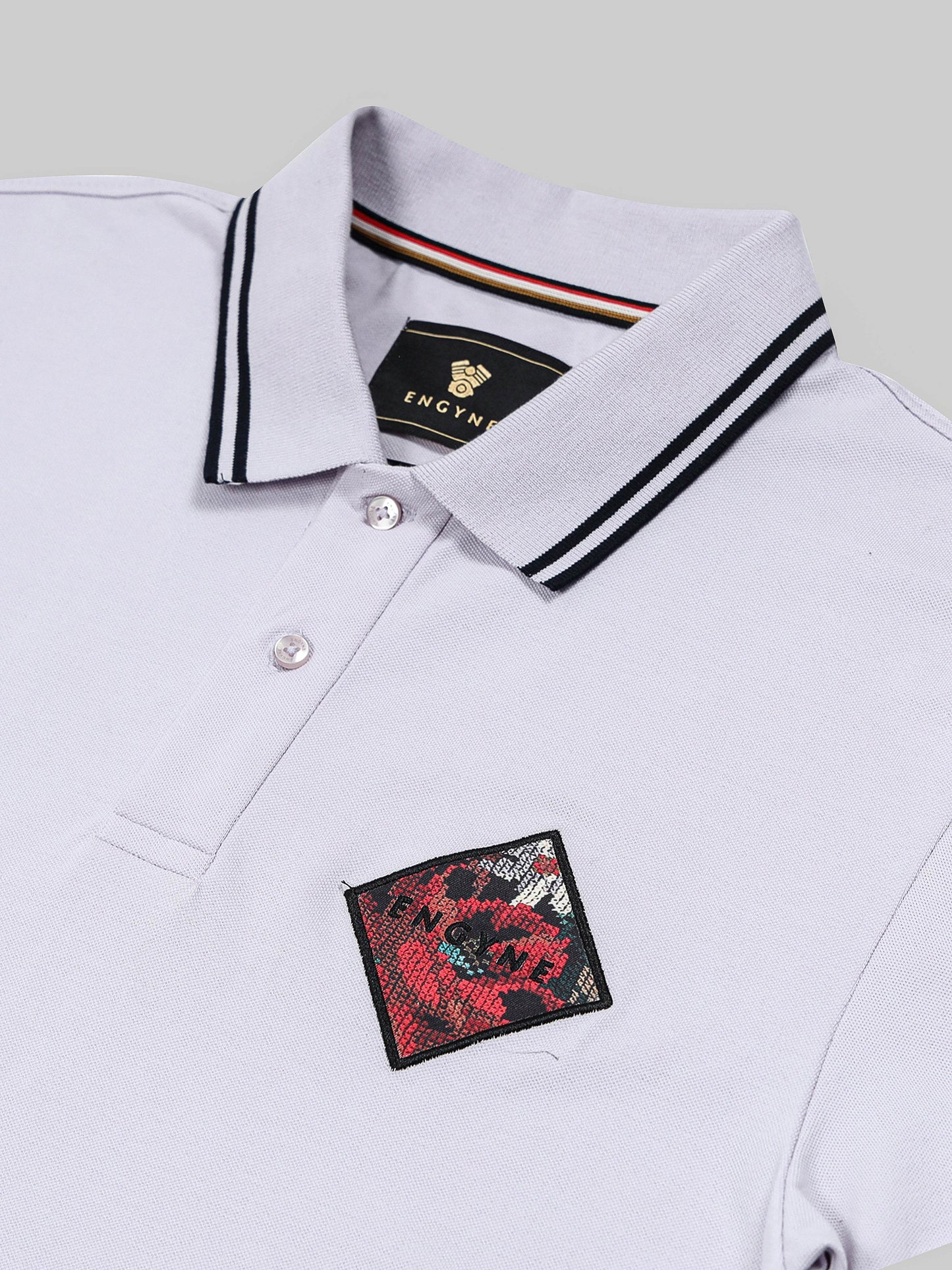 Supima Cotton Lycra with Sublimation-Printed Embroidered Badge Light Lavender Polo - ENGYNE