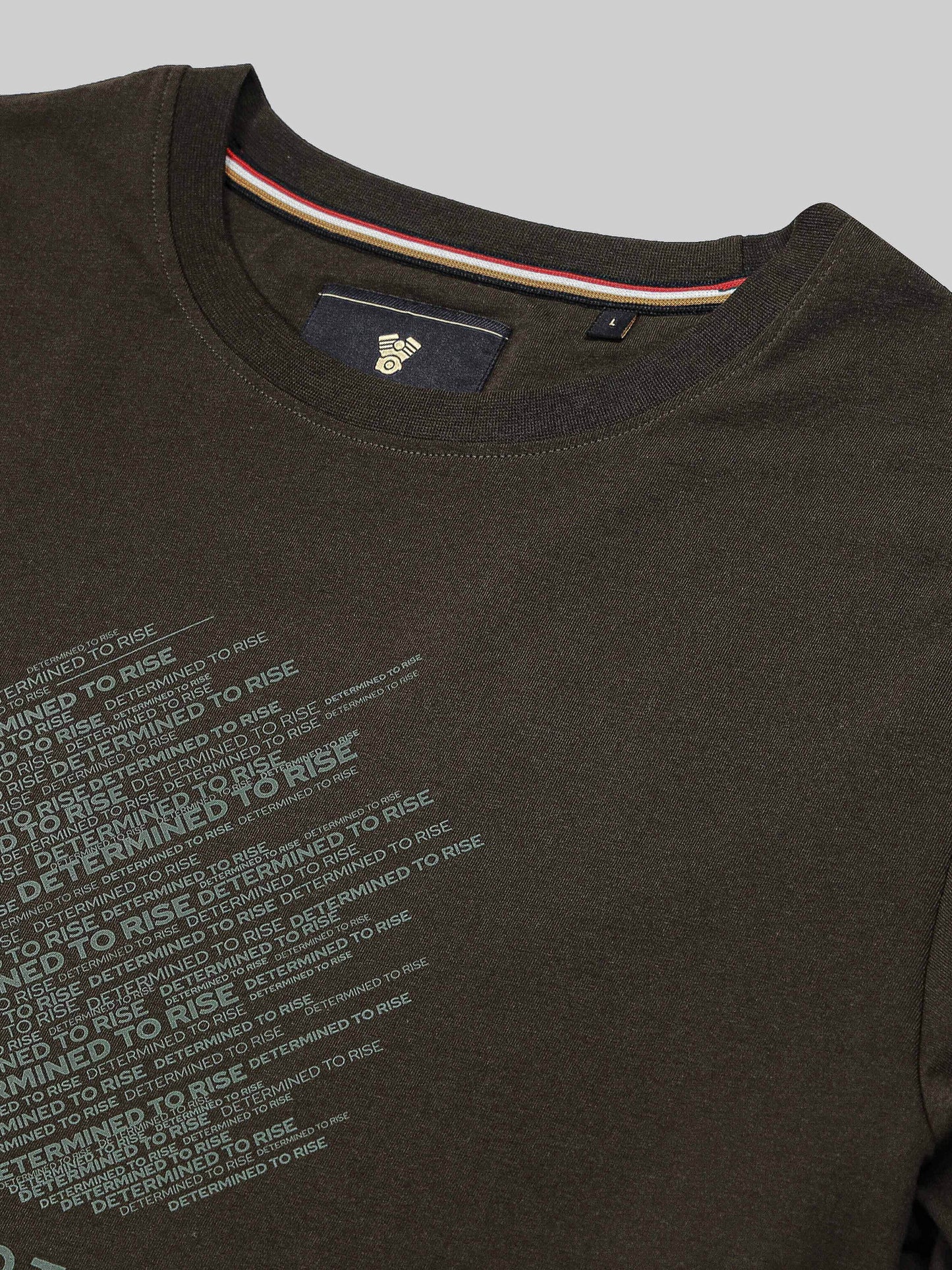 Minimal Non-PVC Chest Print Cotton Lycra Olive T-shirt - ENGYNE