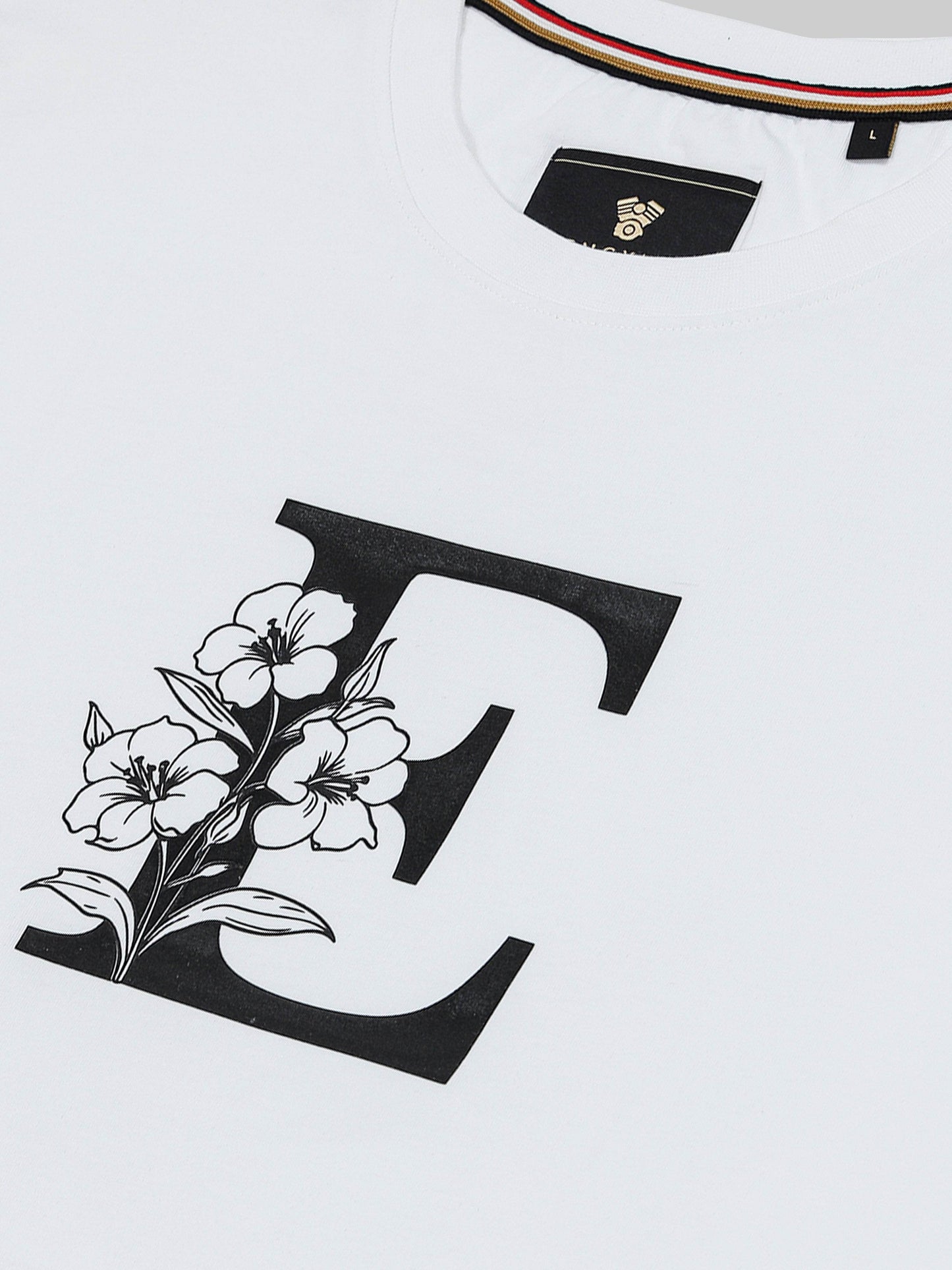 Rougen Cotton Lycra Tee with Silicon HD Sticker Print White T-shirt - ENGYNE