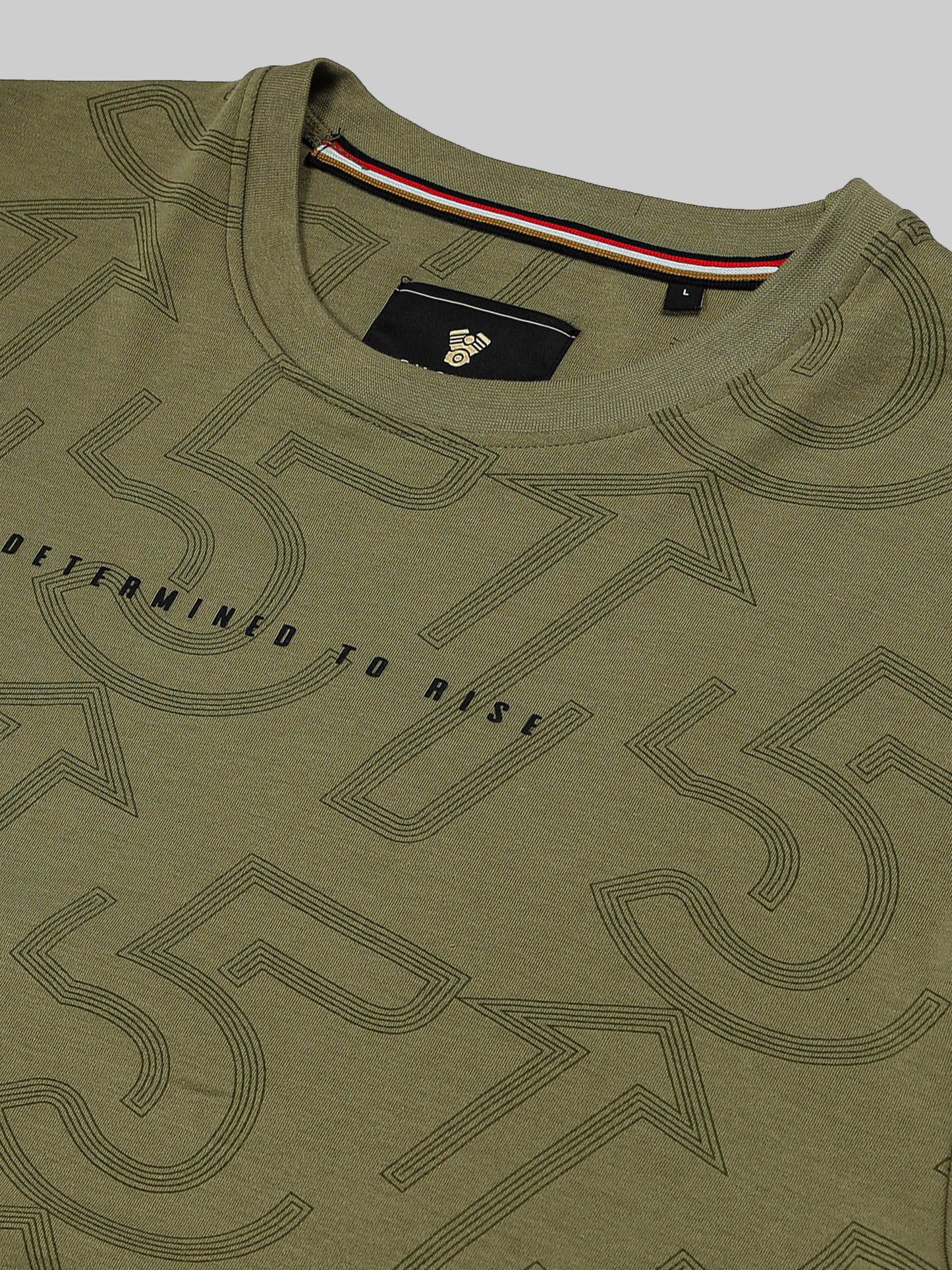 Oversized Supima Cotton Lycra Interlock with All-Over Rotary Print Light Olive T-shirt - ENGYNE