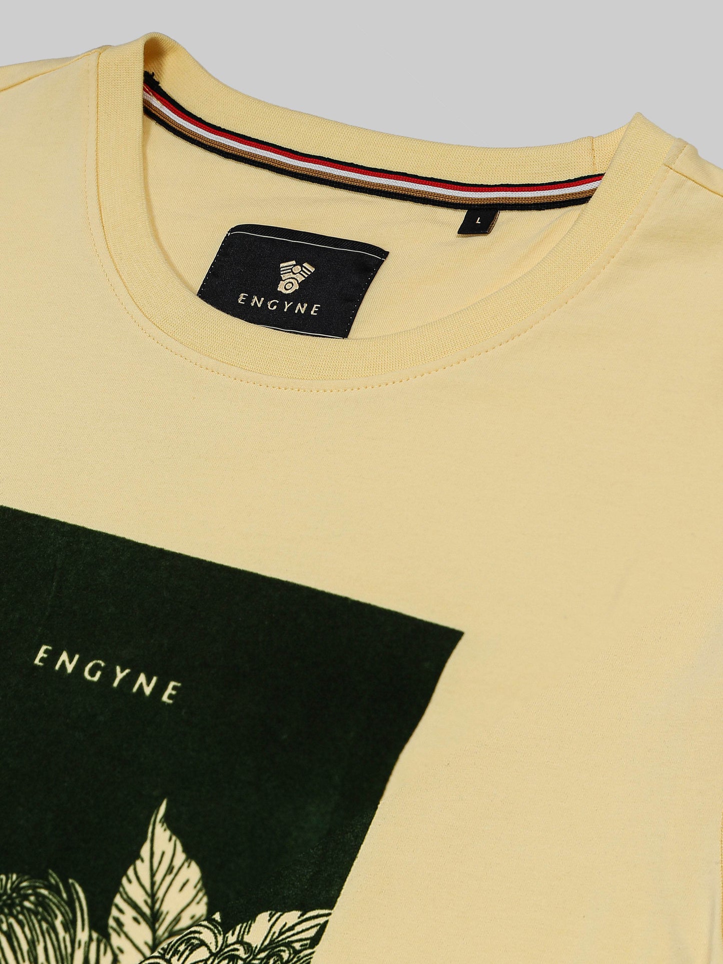 Rougen Cotton Lycra with Flock Print at Chest Light Yellow T-shirt - ENGYNE