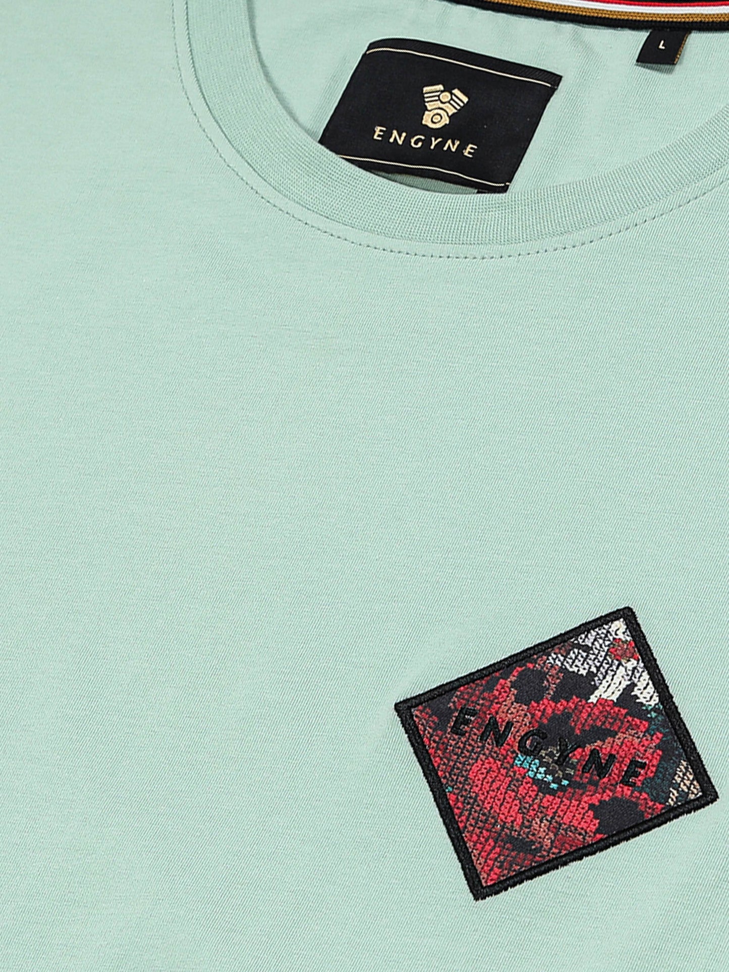 Rougen Cotton Lycra with Sublimation Print and Embroidered Badge Light Green T-shirt - ENGYNE