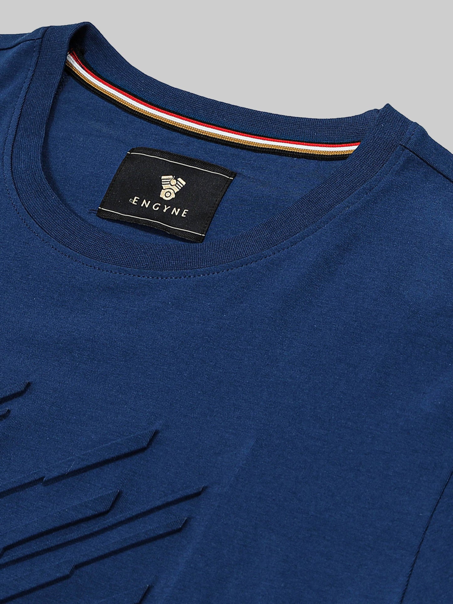 Rougen Cotton Lycra with Embossed Dark Blue T-shirt - ENGYNE