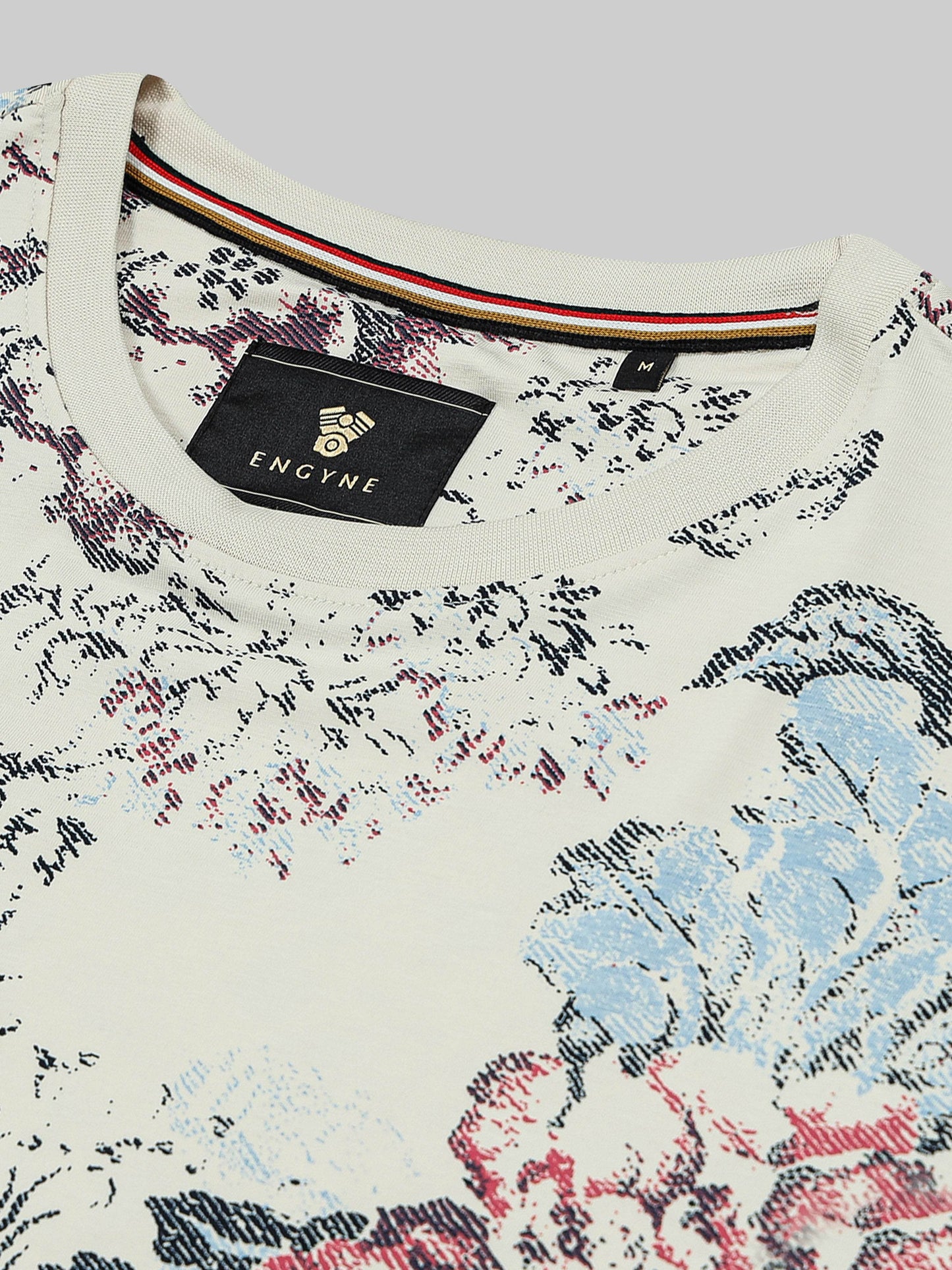 Supima Cotton Lycra with Rotary All-Over Print Beige T-shirt - ENGYNE