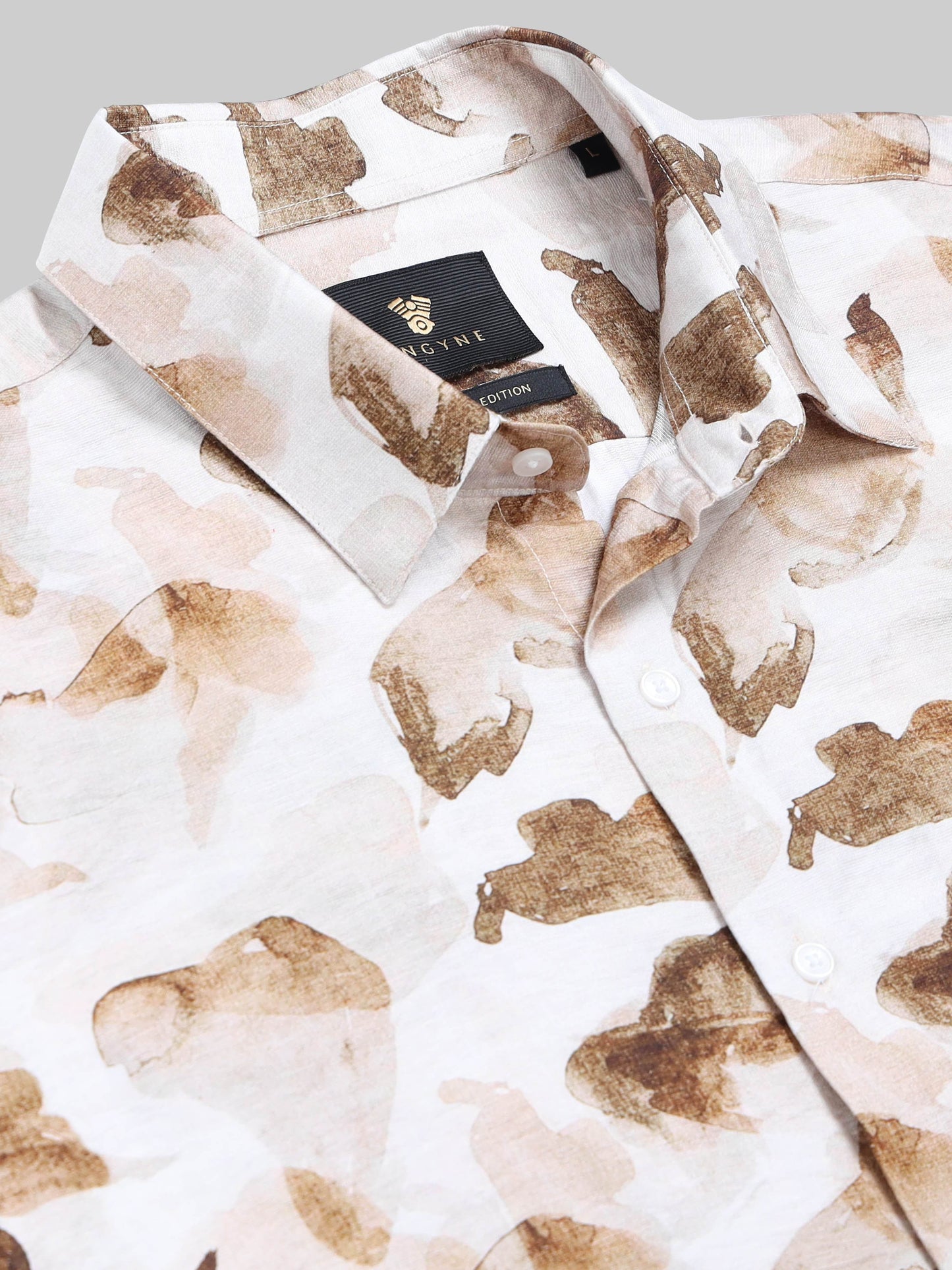 Ink Drift Floral Full Sleeve Shirt - Beige - ENGYNE