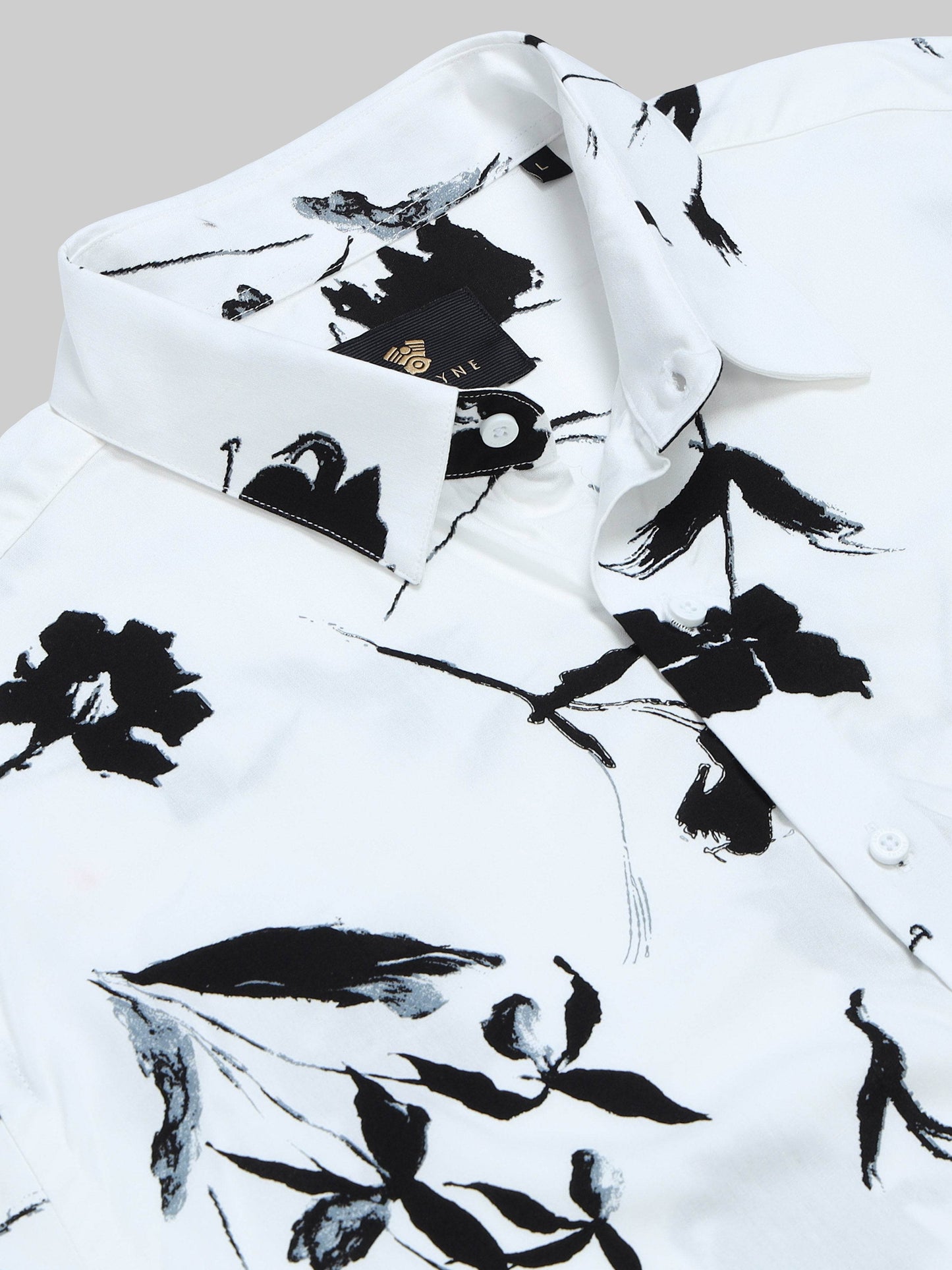 Shadow Bloom Floral Short Sleeve Shirt - White - ENGYNE