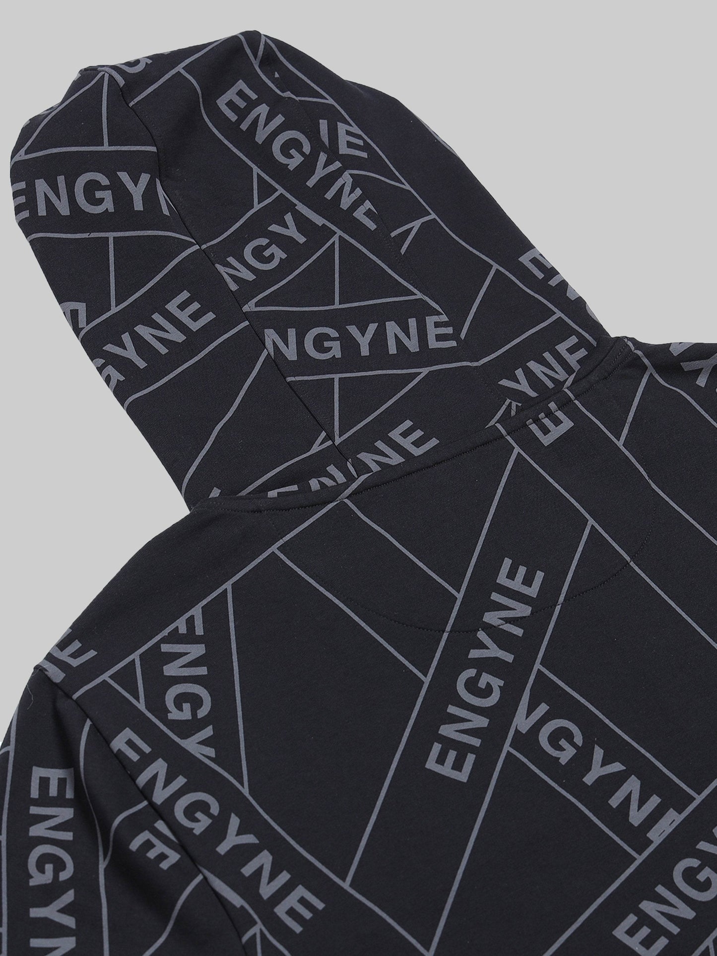 Regular Fit Hoodie in Cotton Poly Lycra Rougen Loop Knit with All Over ENGYNE Rotary Discharge Print - Black - ENGYNE