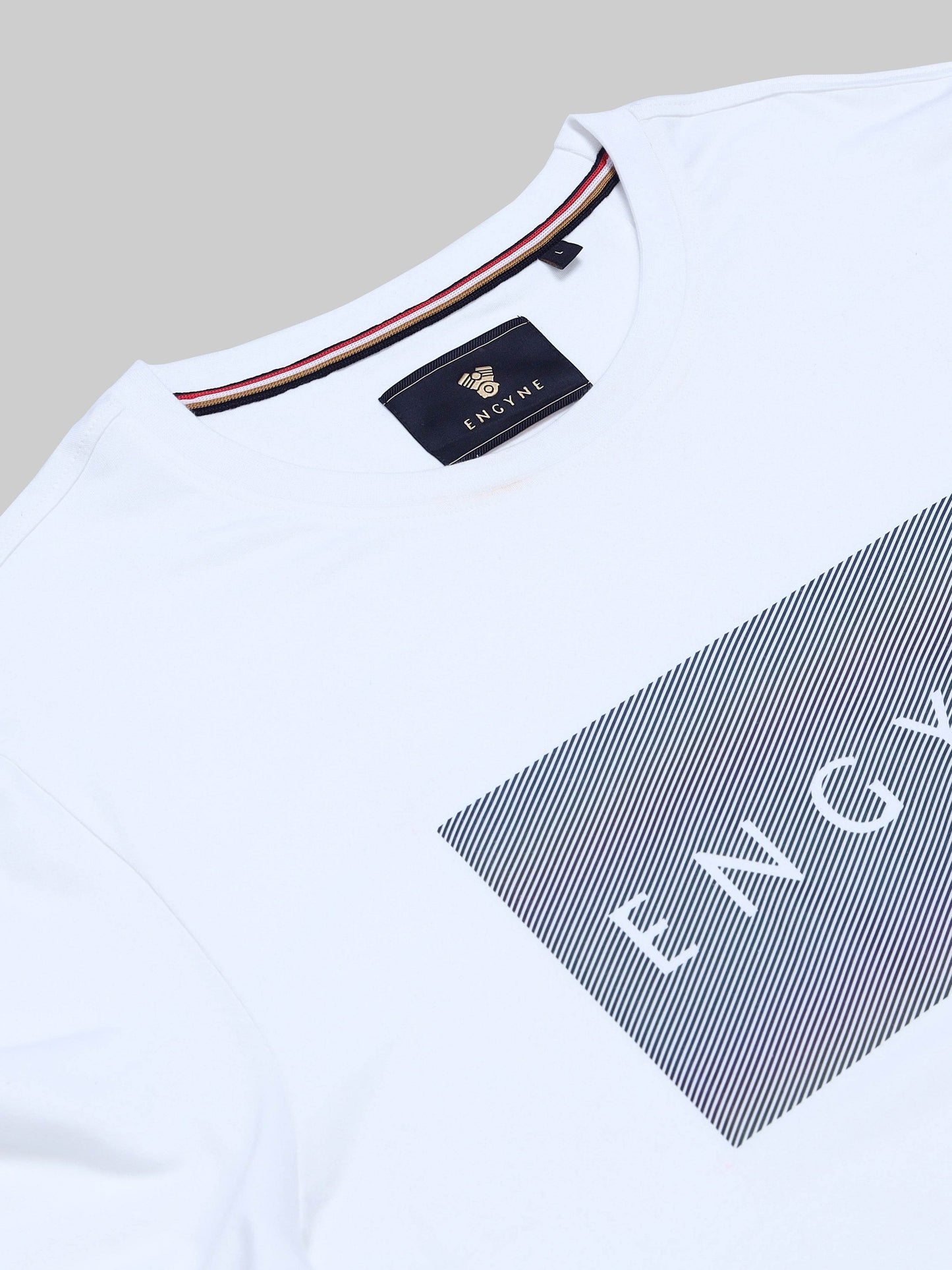 Regular-fit Full-Sleeve T-shirt in Supima Cotton Lycra with Rainbow Reflective Print Detailing - White - ENGYNE