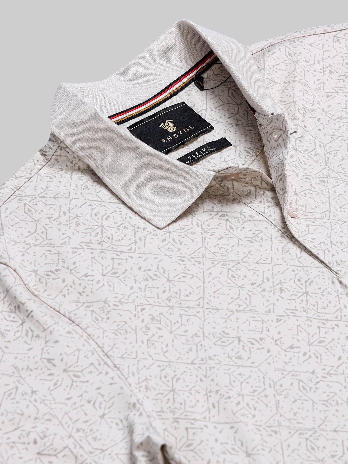 Supima Cotton LuxeKnit with Rotary Pigment Print and Slim DTM Collar Beige Polo - ENGYNE
