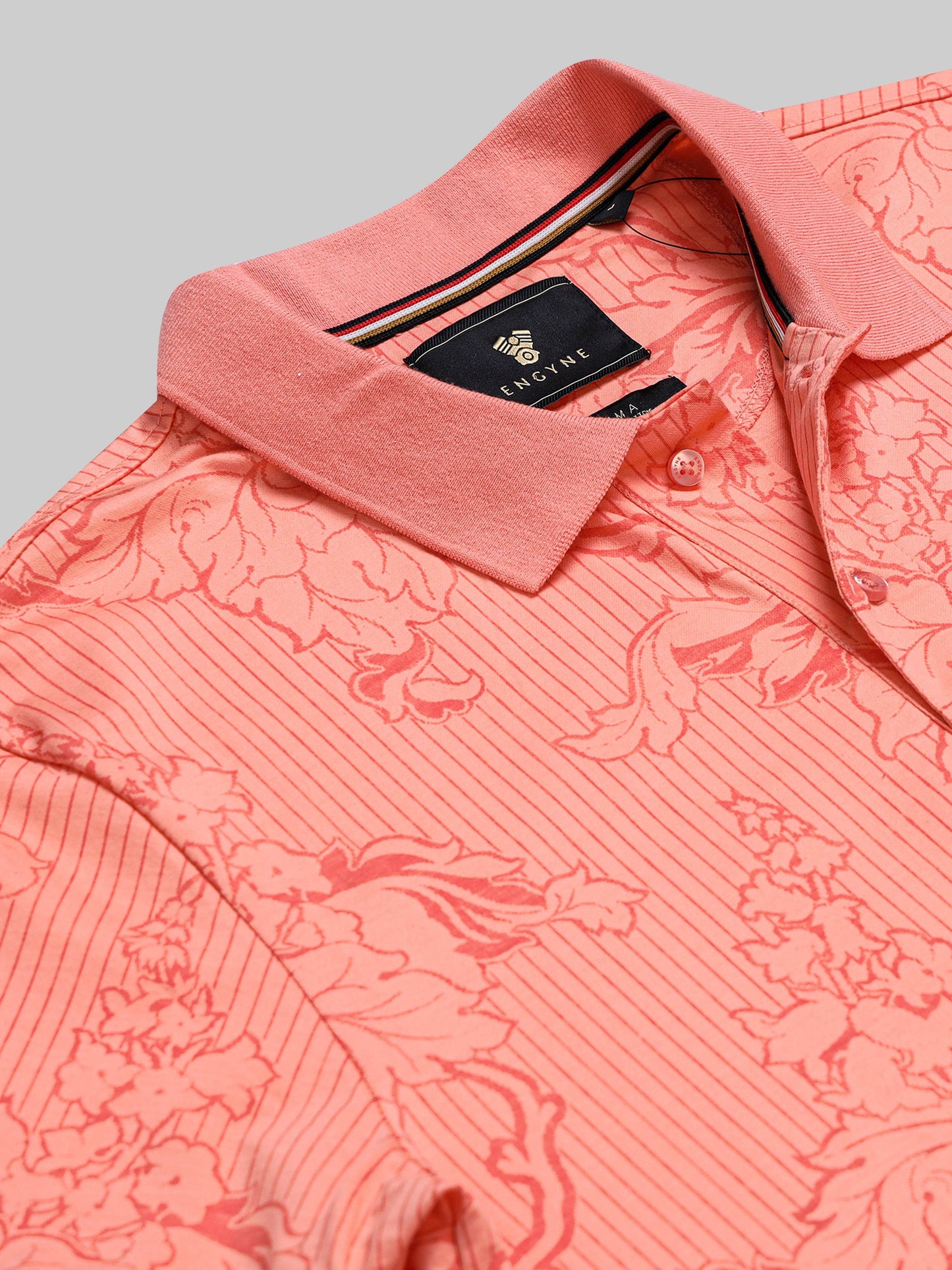 Supima Cotton LuxeKnit with Rotary Pigment All-Over Print and Slim DTM Collar Light Orange Polo - ENGYNE