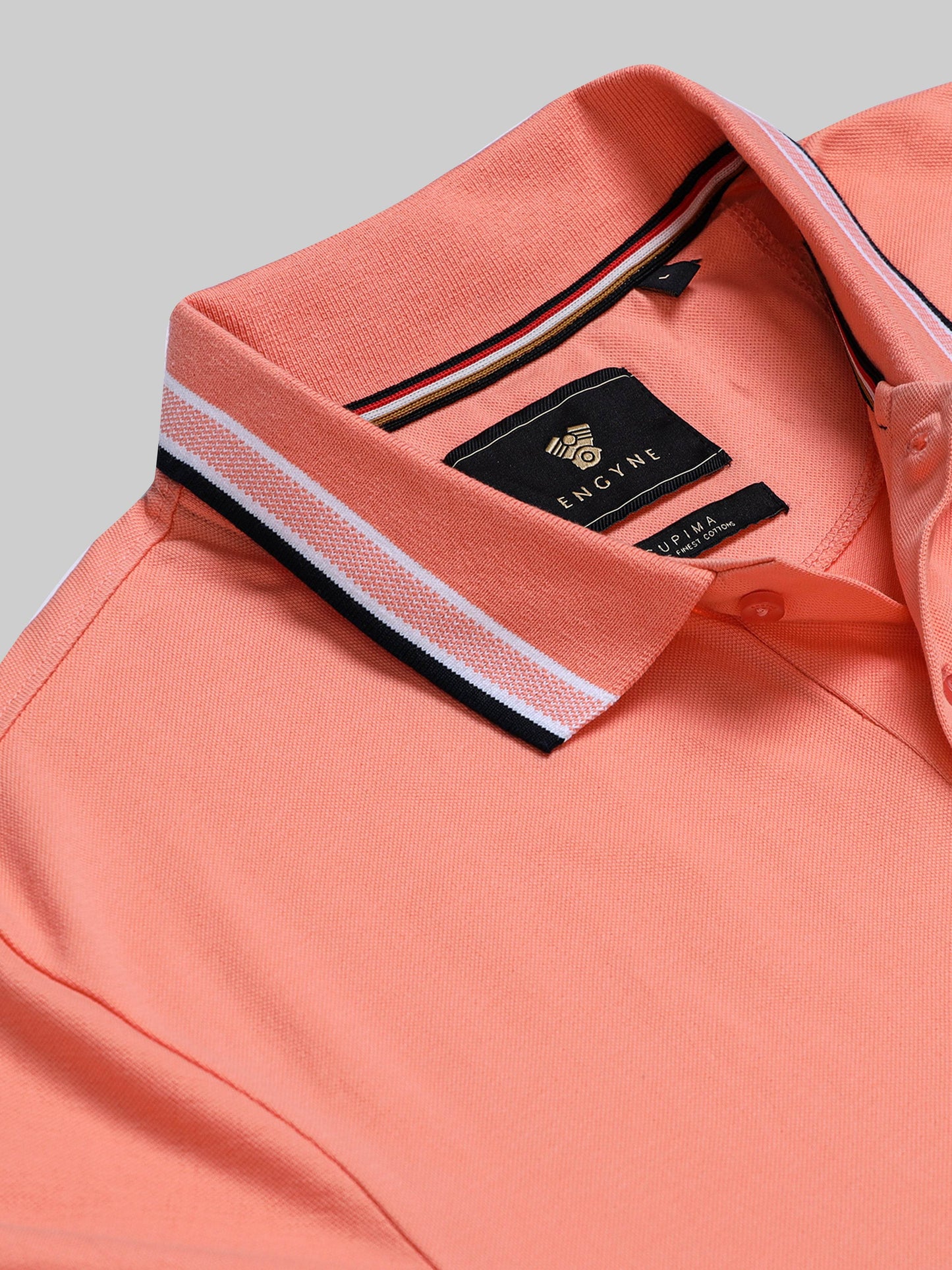 Engyne Core Bird's-Eye Texture and Contrast-Tipped Collar and Cuffs Light Orange Polo - ENGYNE