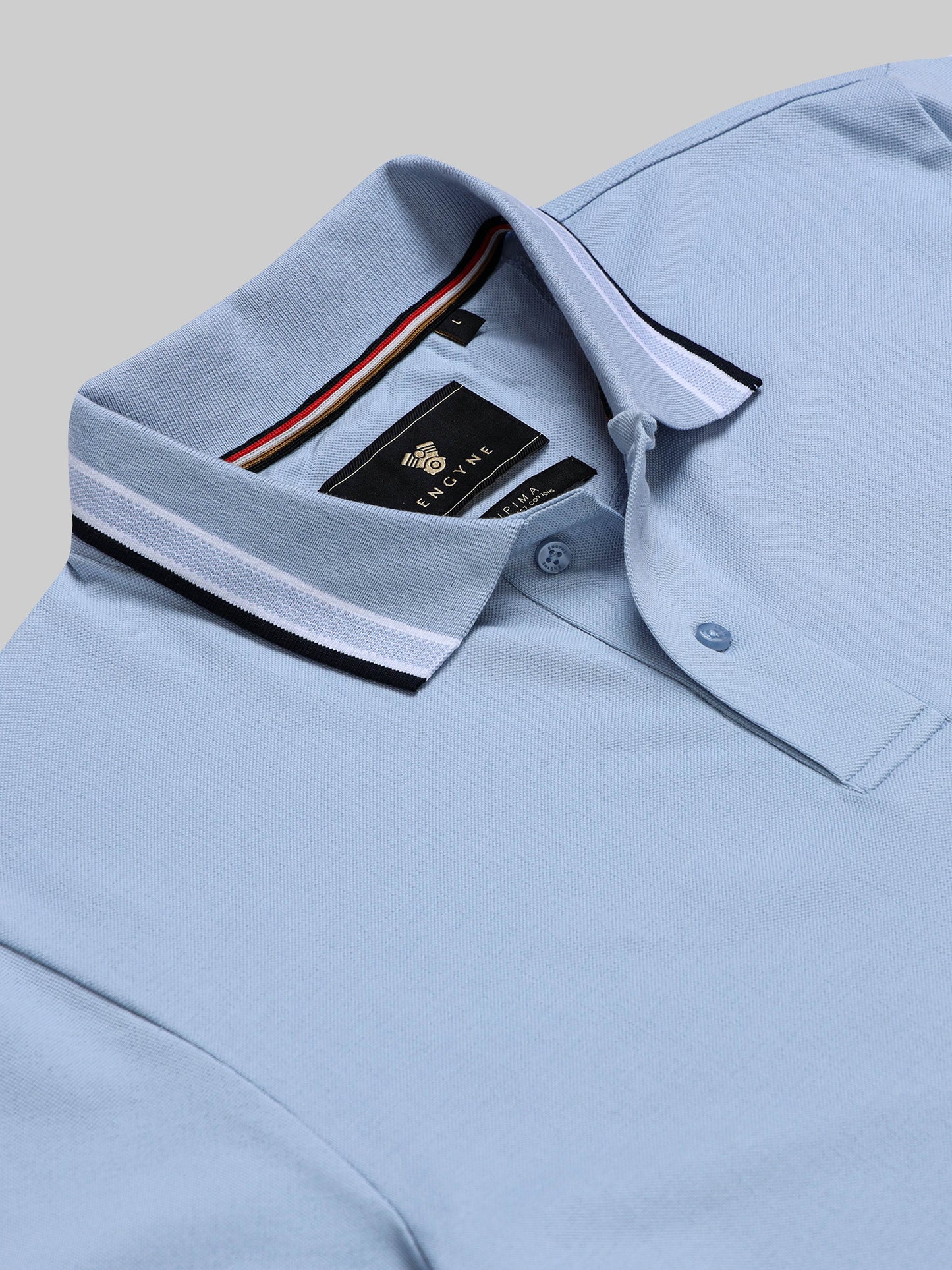 Engyne Core Bird's-Eye Texture and Contrast-Tipped Collar and Cuffs Light Blue Polo - ENGYNE