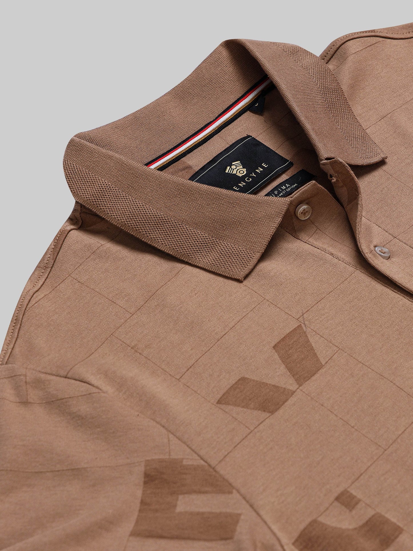 Supima Cotton Interlock with Special Engyne Rotary Print Tech and Honeycomb Textured Collar Khaki Polo - ENGYNE