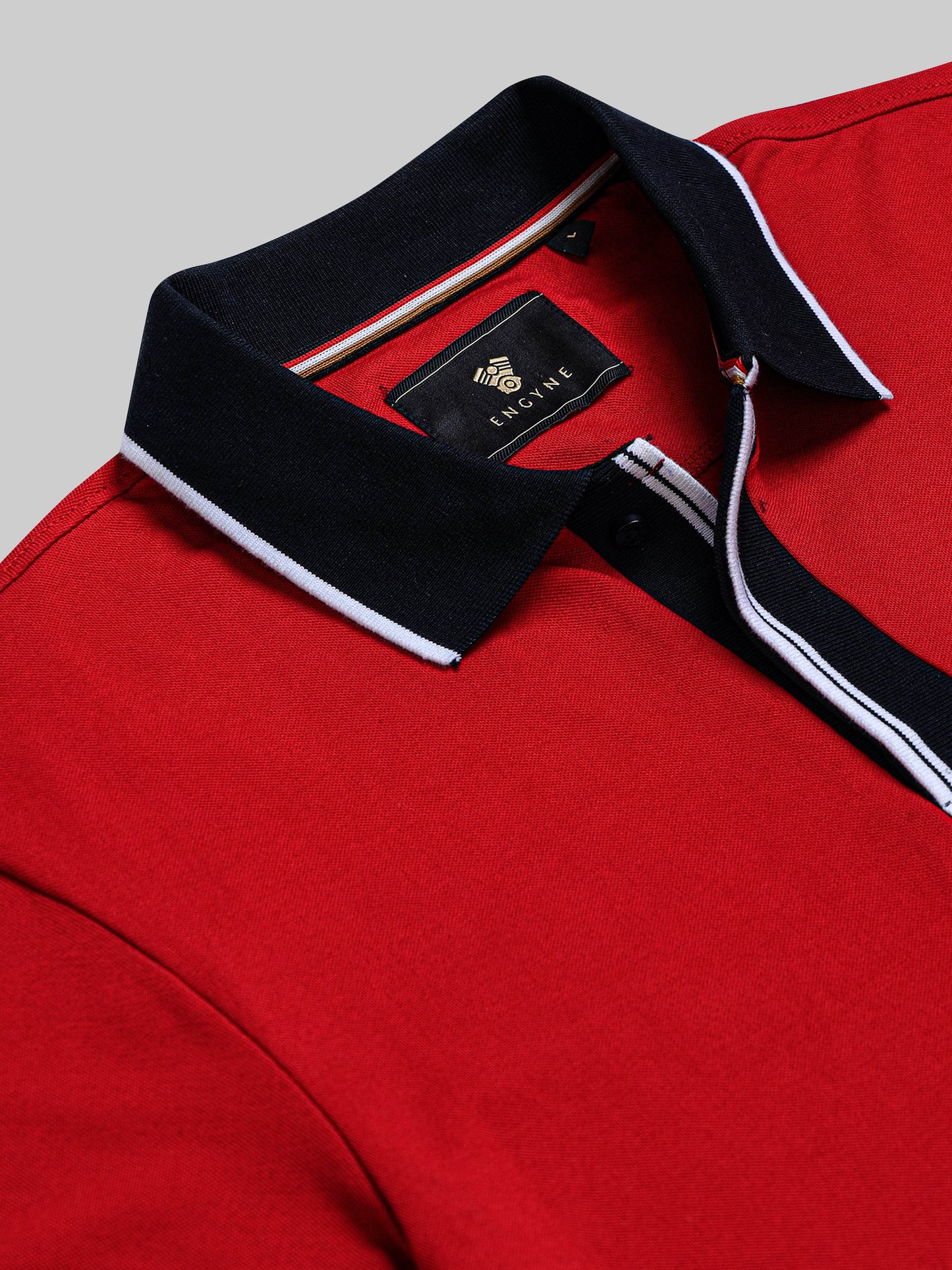 Rougen Cotton Lycra with Contrast Flat Knit Placket and Tipped Collar Red Polo - ENGYNE