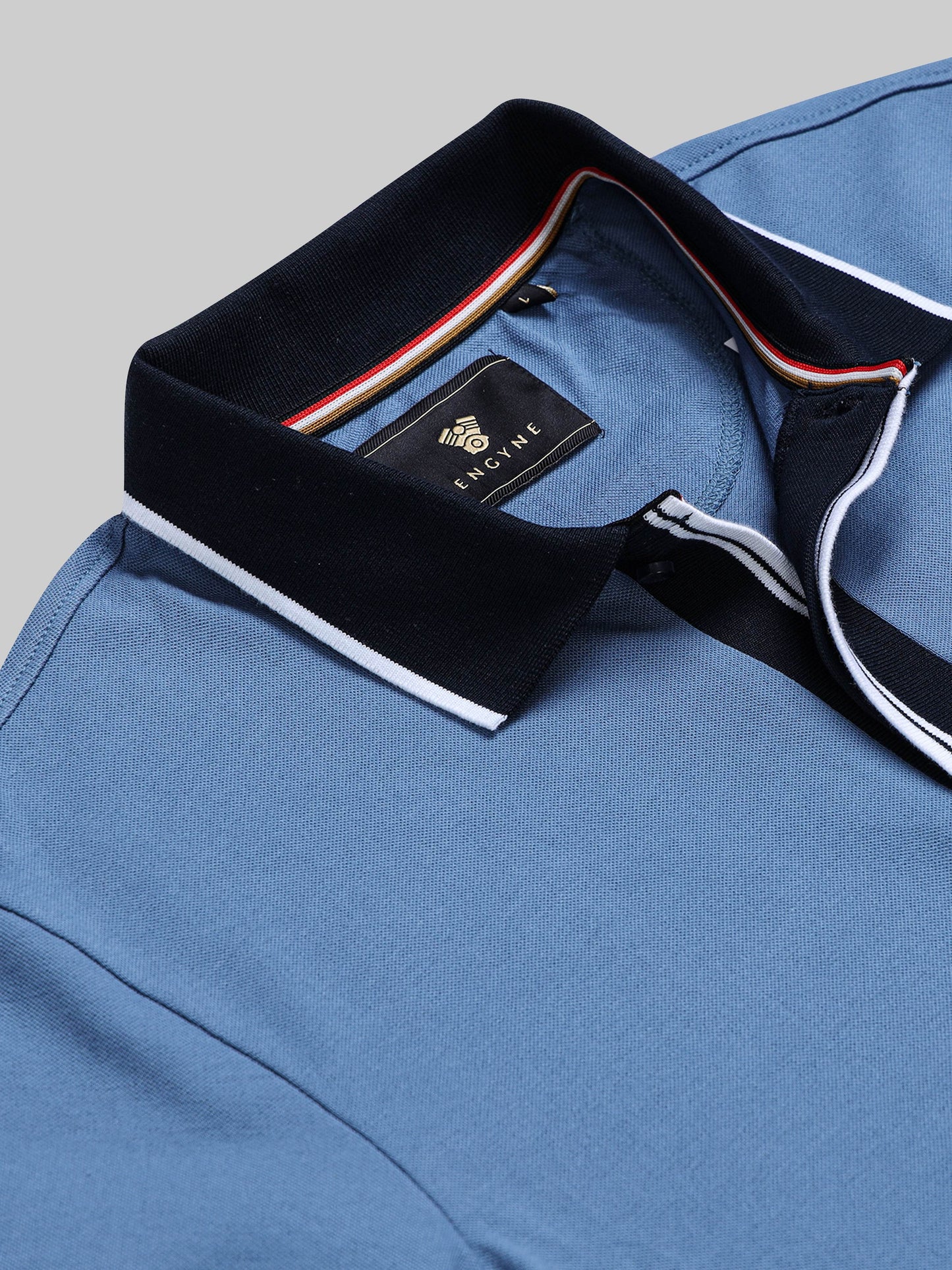 Rougen Cotton Lycra with Contrast Flat Knit Placket and Tipped Collar Gasoline Polo - ENGYNE