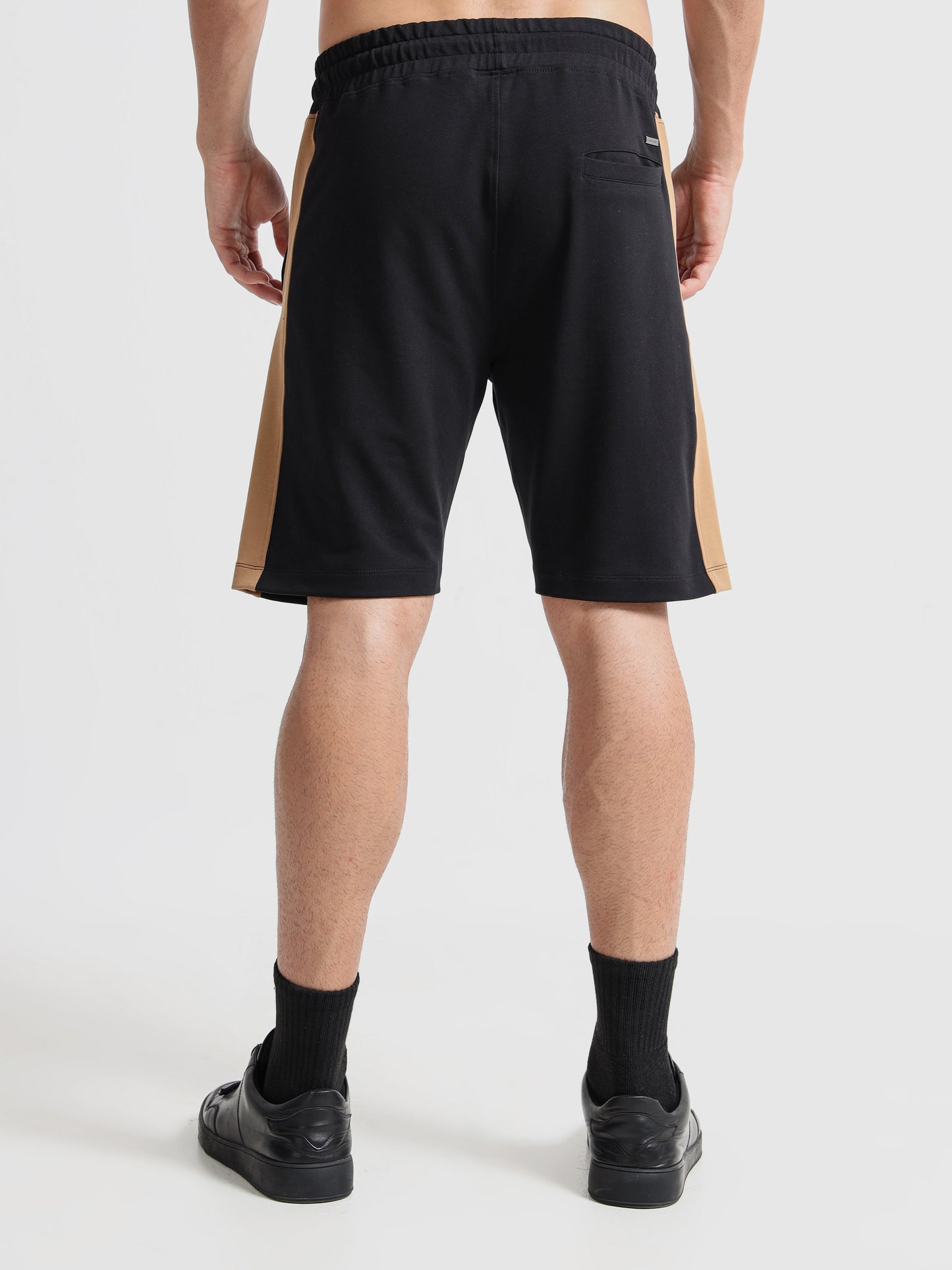 Contrast Cut & Sew Loop Knit Black Shorts For Men