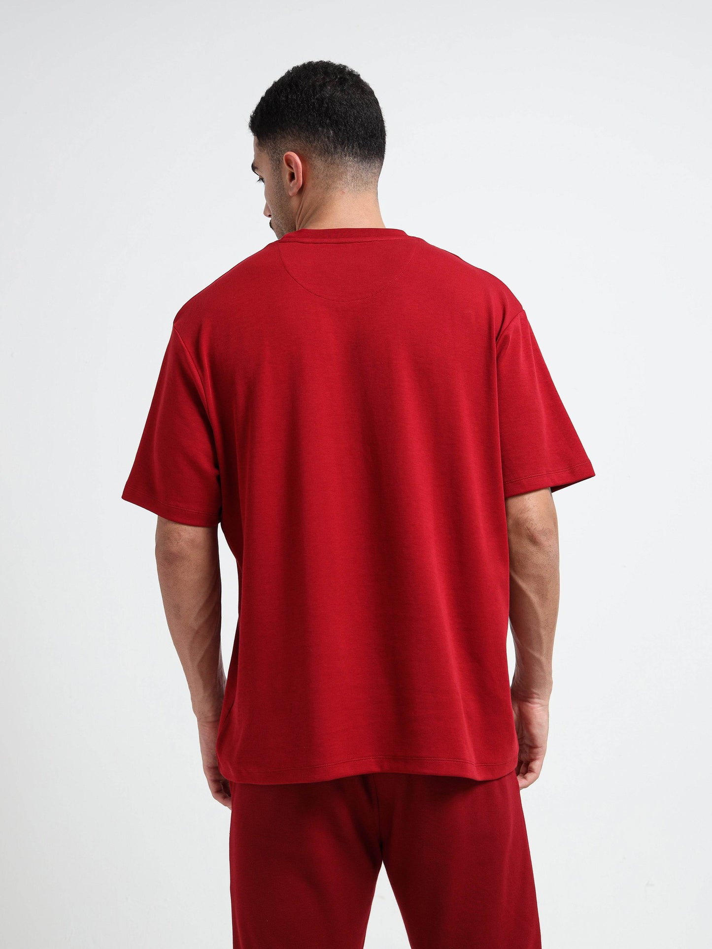 Engyne Oversize Flock Stripe Print T-Shirt in Supima Cotton Flag Waving Edition Dark Red - ENGYNE