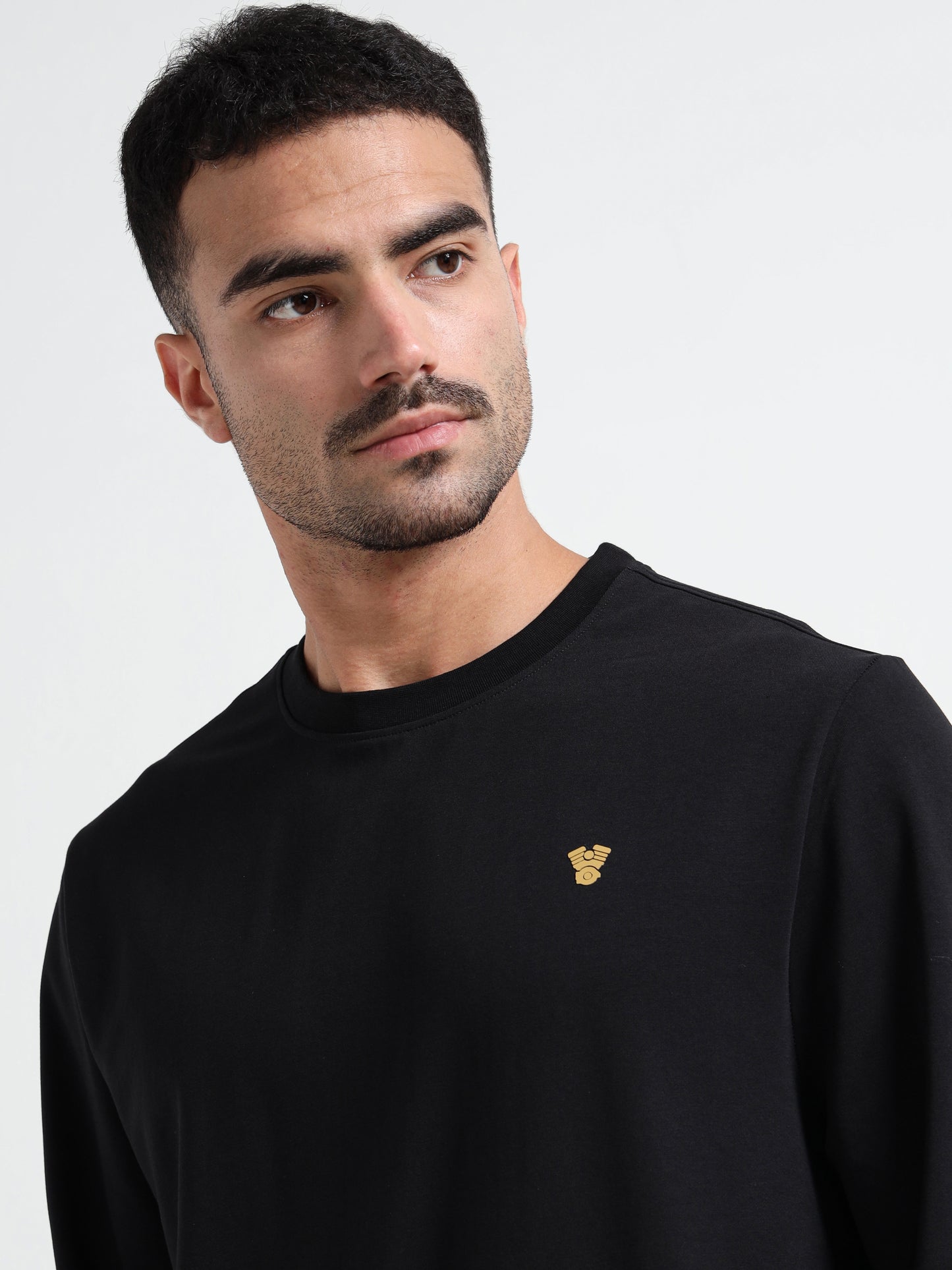 Logo Emblem Rougen Lycra Loop Knit Black Sweatshirt