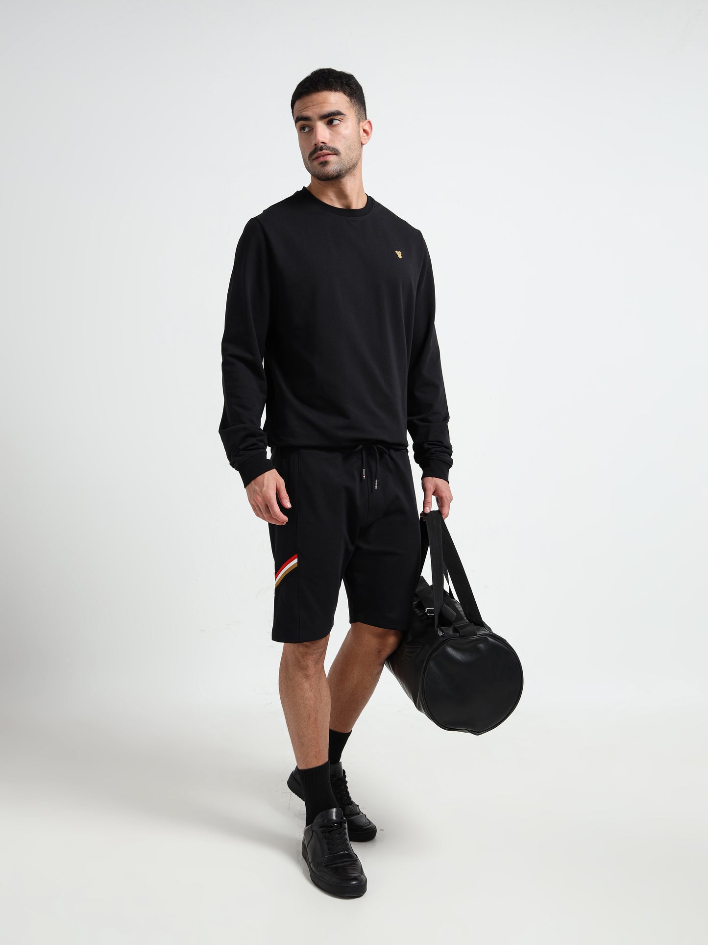 Logo Emblem Rougen Lycra Loop Knit Black Sweatshirt