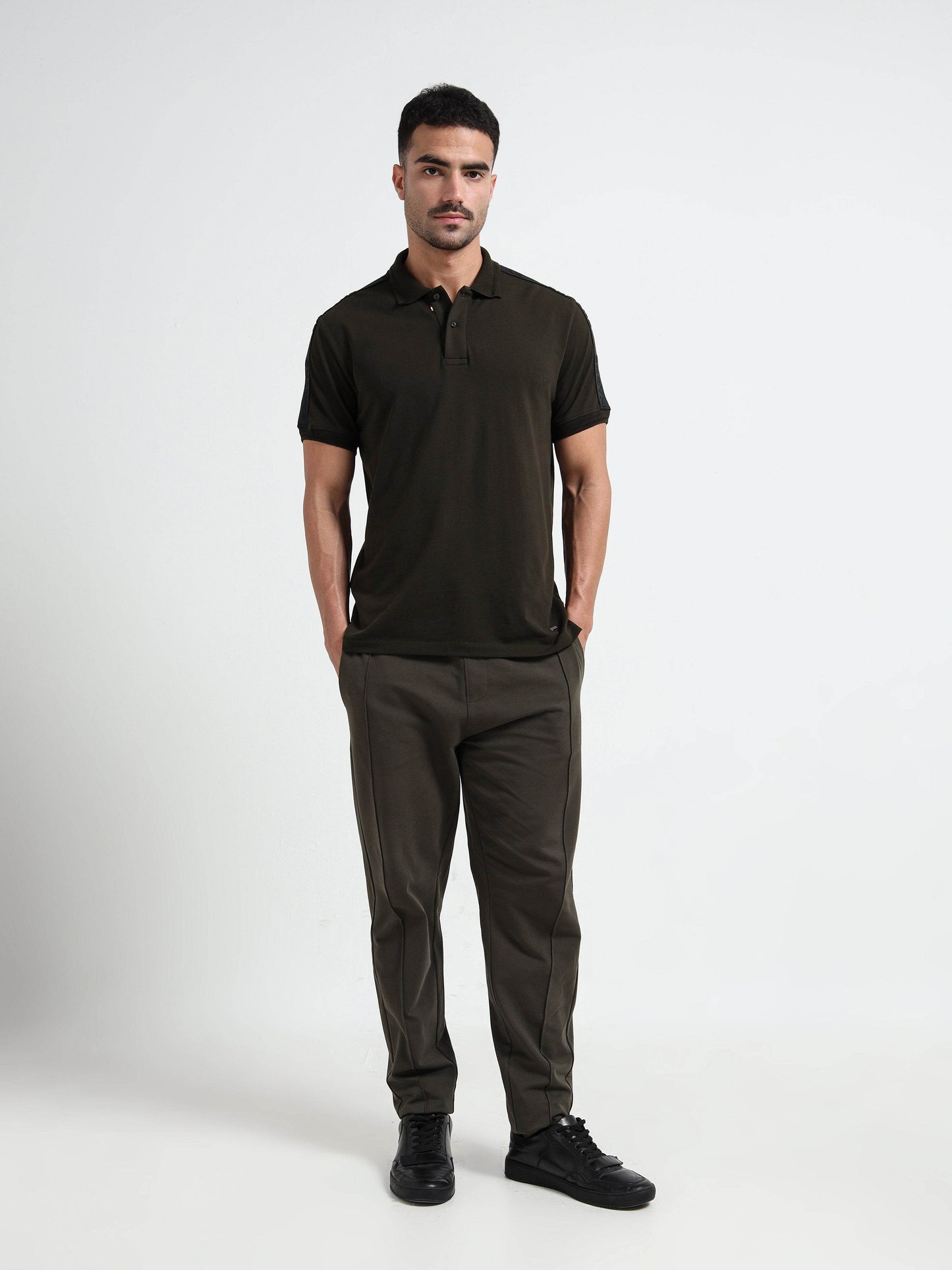 Regular-Fit Rougen Cotton Elastane Loop Knit Trackpant with Center Pin Tuck element - ENGYNE