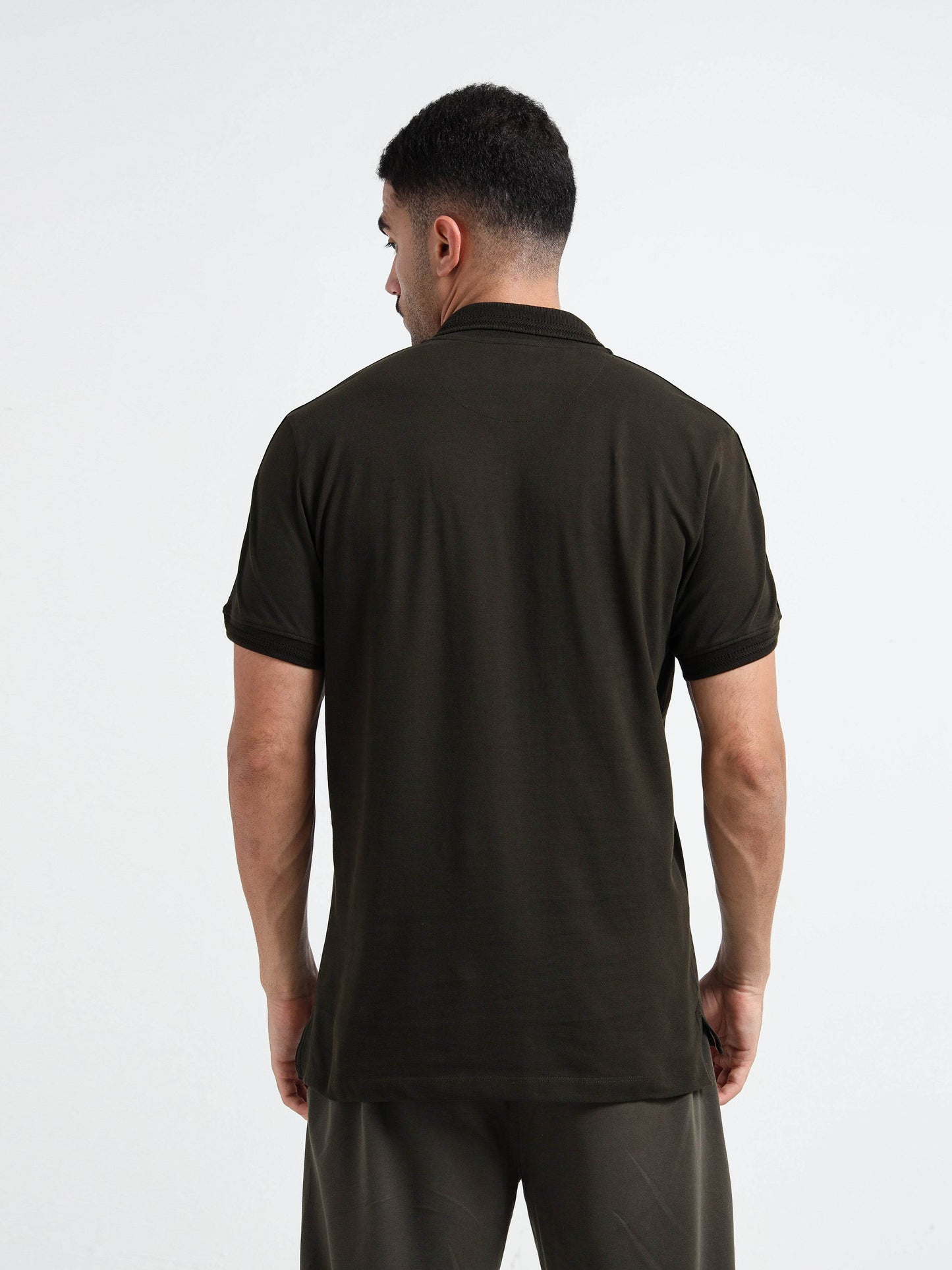 Engyne Supima Cotton Lycra Polo – Textured Collar & Shoulder Detail Olive - ENGYNE