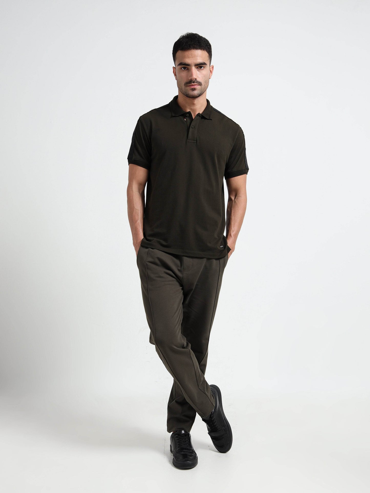 Engyne Supima Cotton Lycra Polo – Textured Collar & Shoulder Detail Olive - ENGYNE