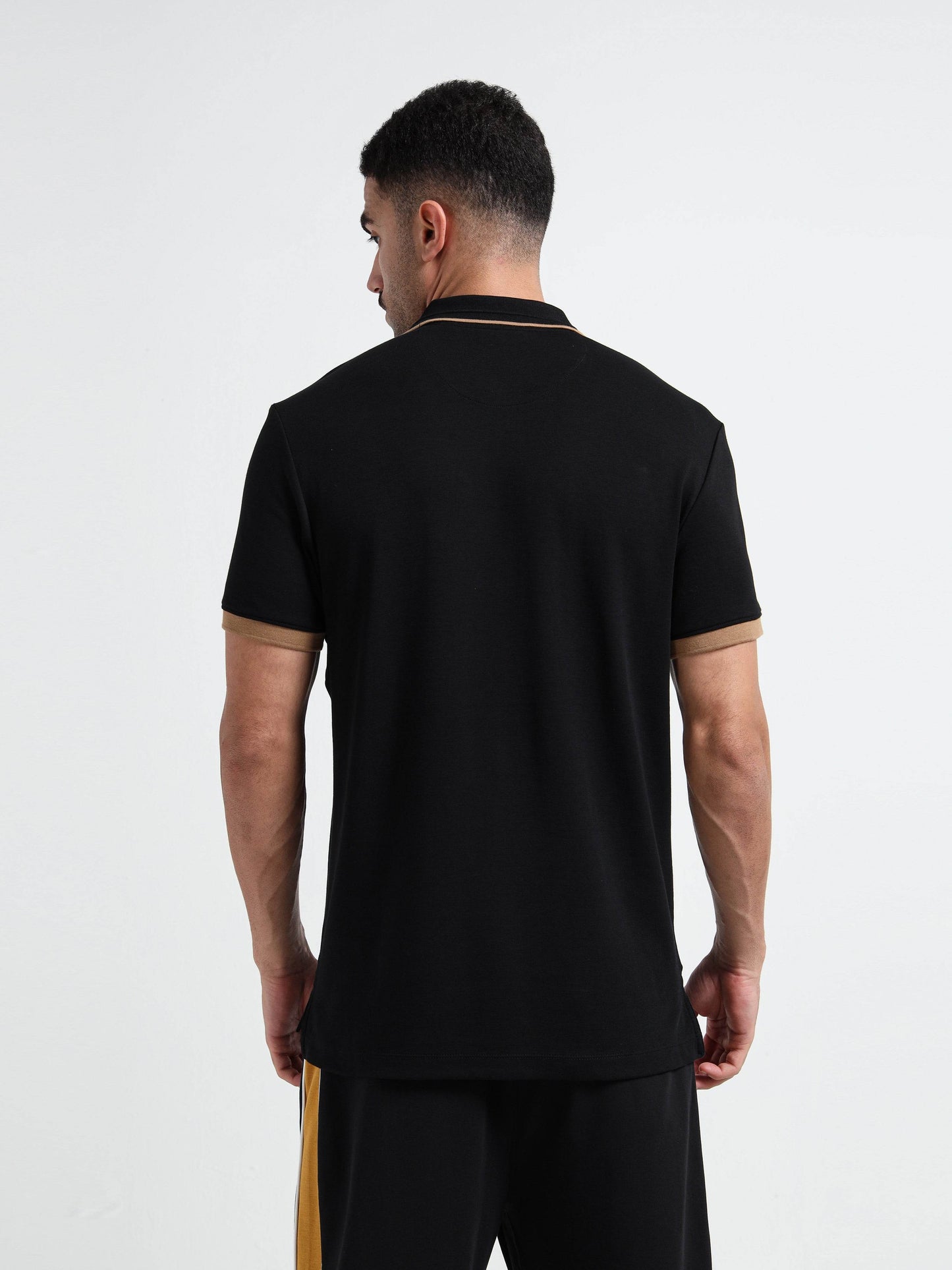 Engyne Supima Cotton Lycra Polo – Tonal Shoulder with Speed Breaker Collar Black - ENGYNE