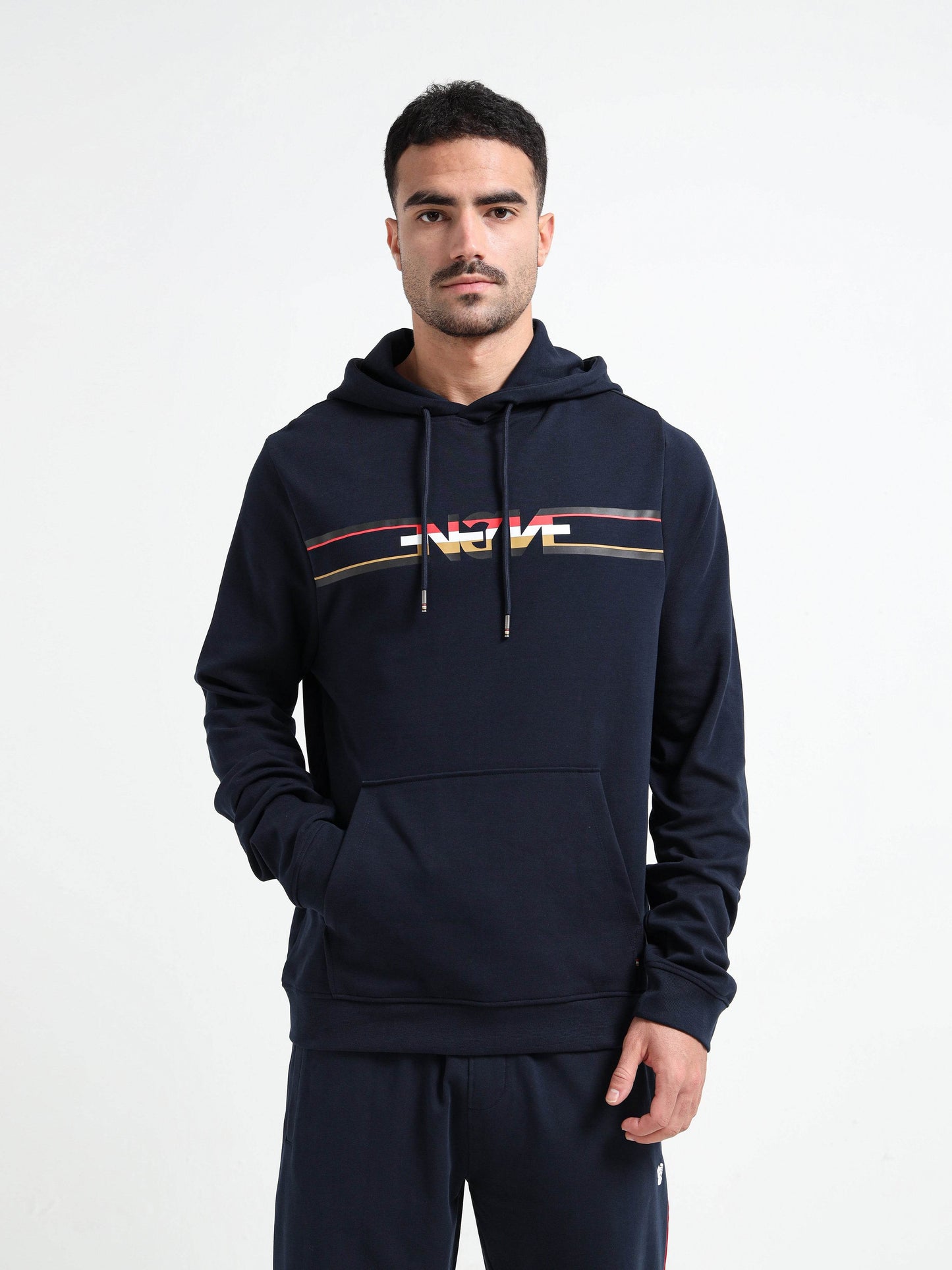 Engyne Signature Flag Hoodie – Rougen Platted Interlock Navy - ENGYNE
