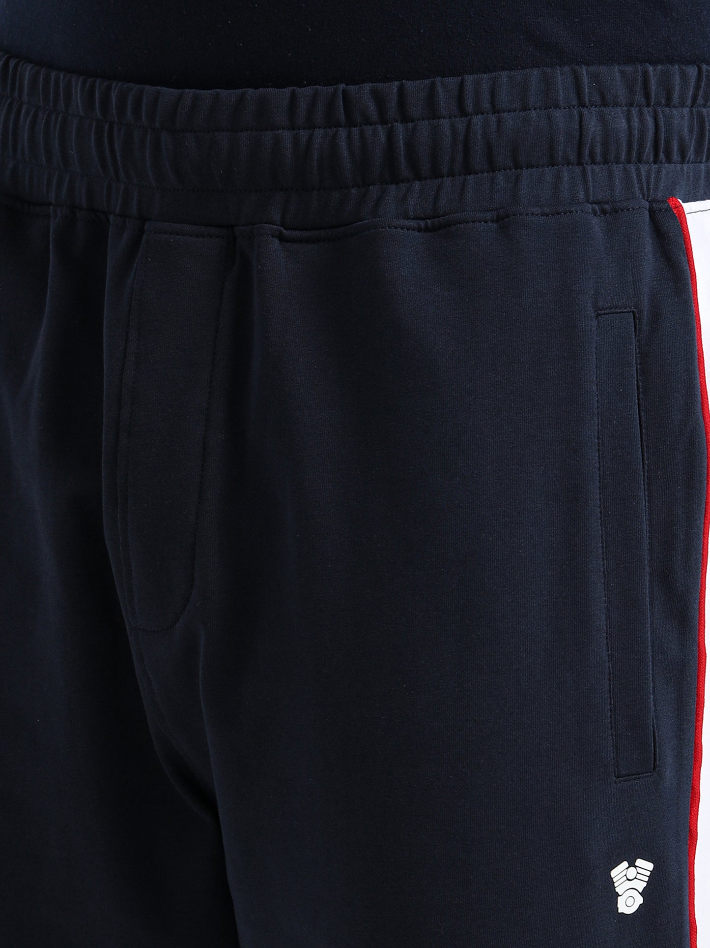 Contrast Cut & Sew Loop Knit Navy Blue Track Pants