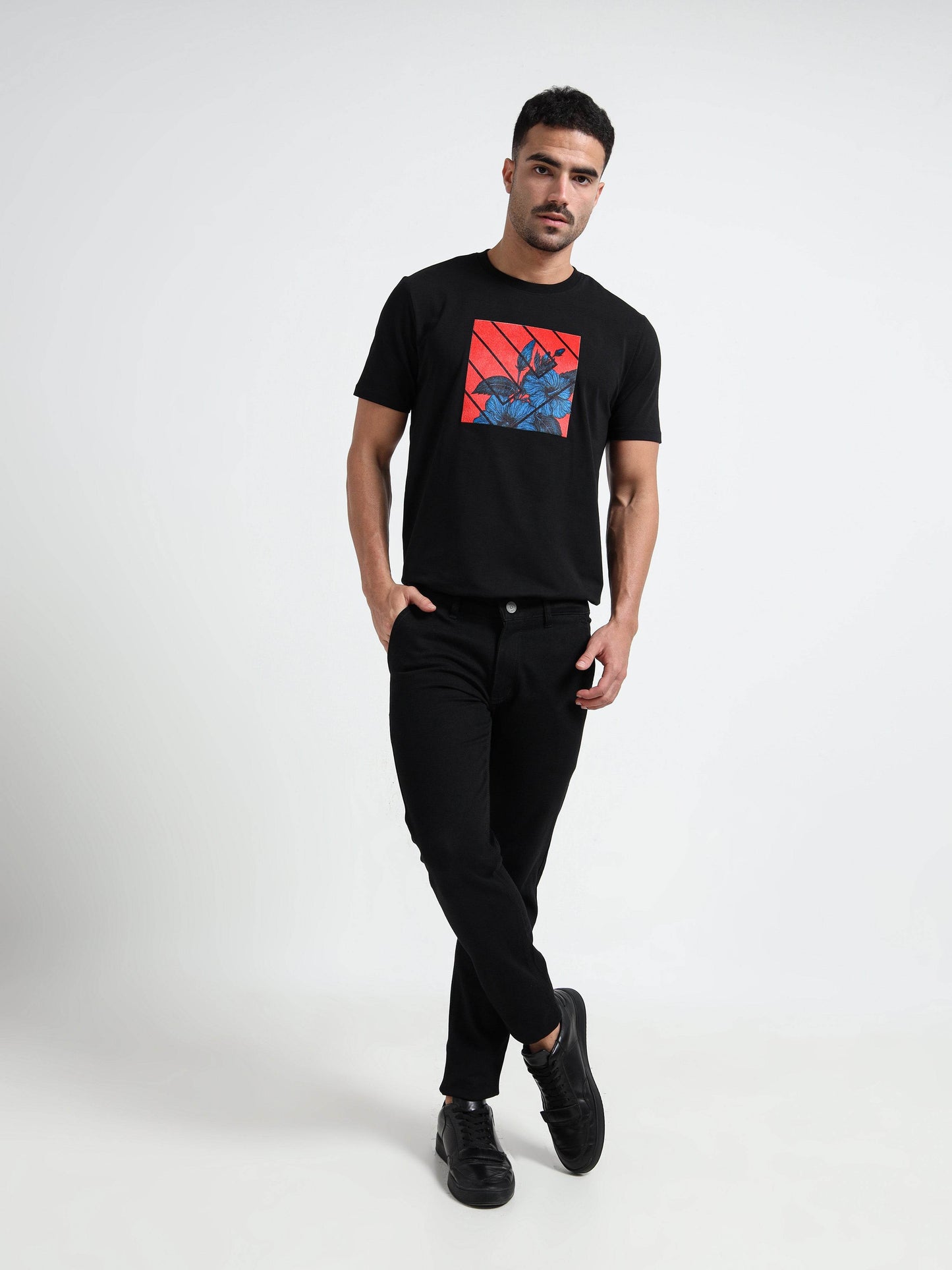 Regular-fit Engyne T-shirt in Supima Cotton Lycra with Digital Flock Print Black - ENGYNE