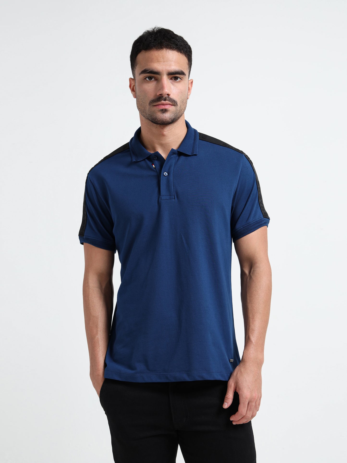 Tonal Collar Finish Teal Blue Polo T Shirt for Men