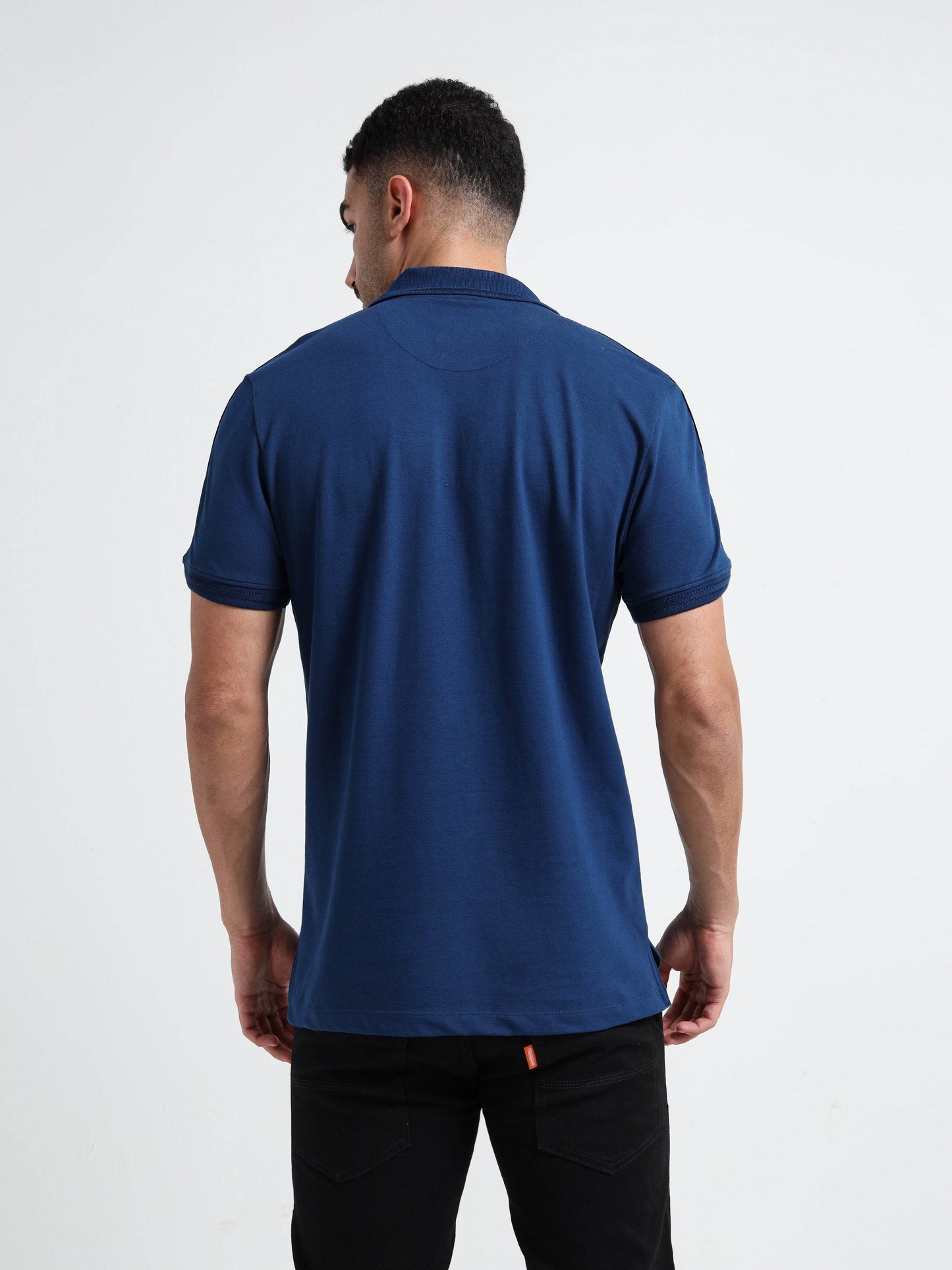 Engyne Supima Cotton Lycra Polo – Textured Collar & Shoulder Detail Dark Blue - ENGYNE