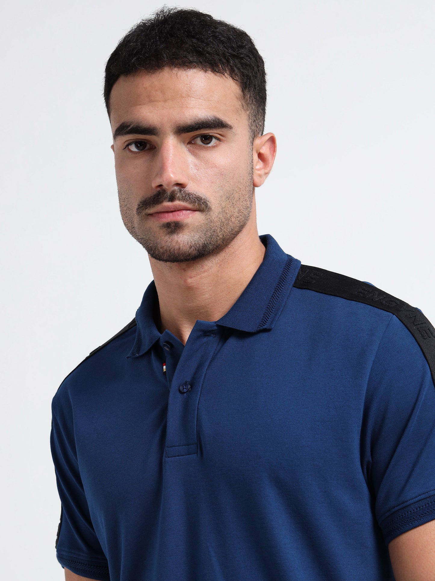 Tonal Collar Finish Teal Blue Polo T Shirt for Men
