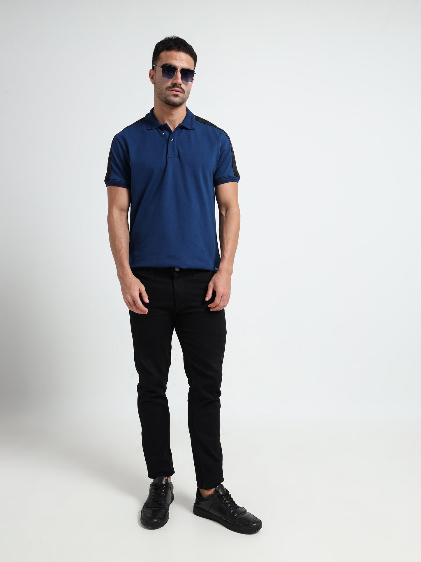 Tonal Collar Finish Teal Blue Polo T Shirt for Men