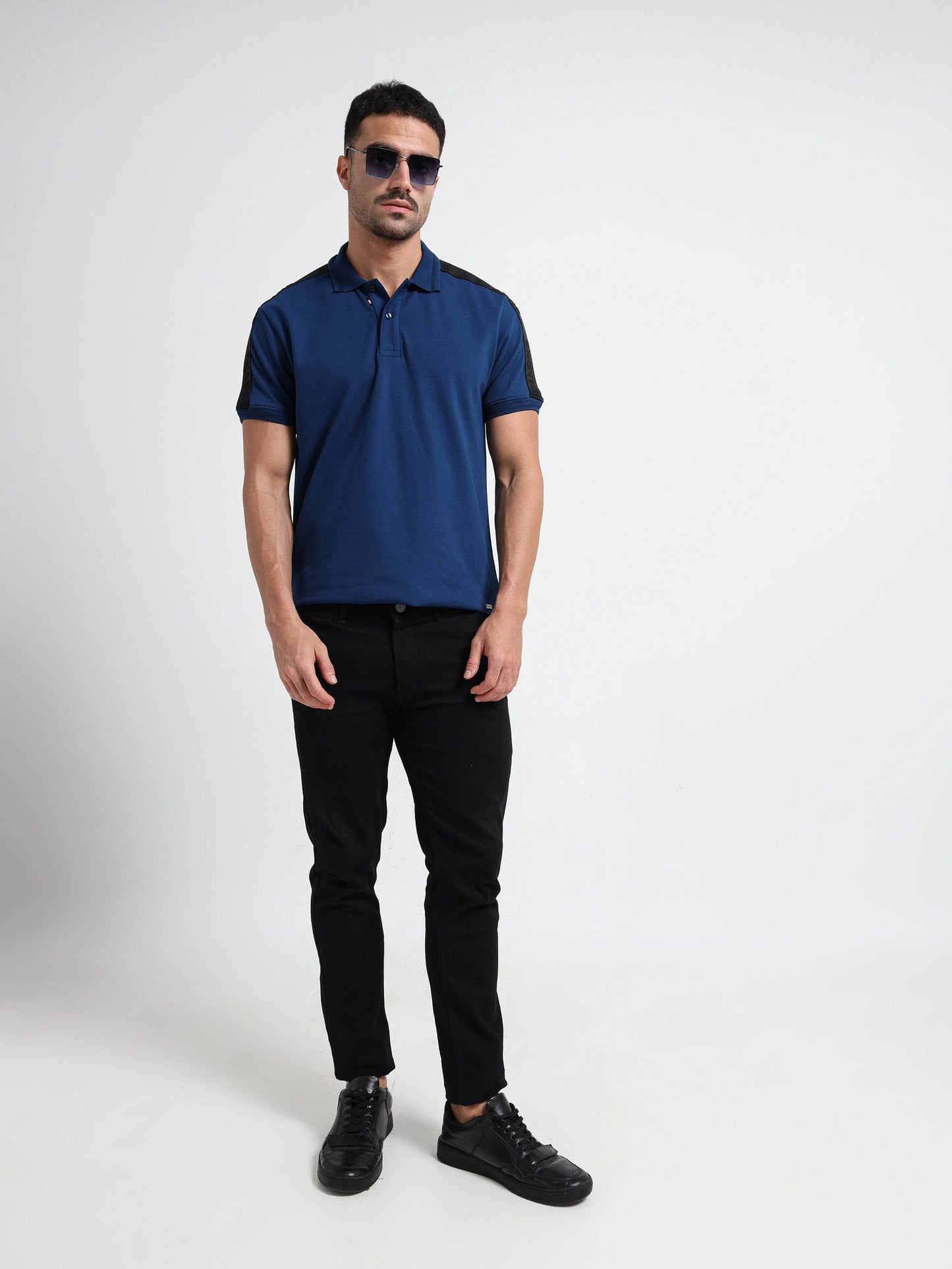 Engyne Supima Cotton Lycra Polo – Textured Collar & Shoulder Detail Dark Blue - ENGYNE