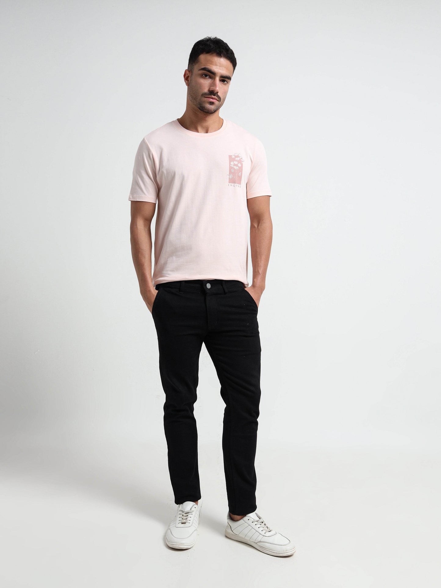 Regular -fit Engyne Rougen Cotton Lycra Tee with Pigment Floral Print - ENGYNE