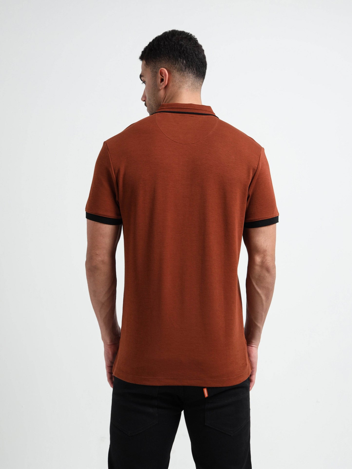 Engyne Supima Cotton Lycra Polo – Contrast Shoulder with Speed Breaker Collar Brown - ENGYNE