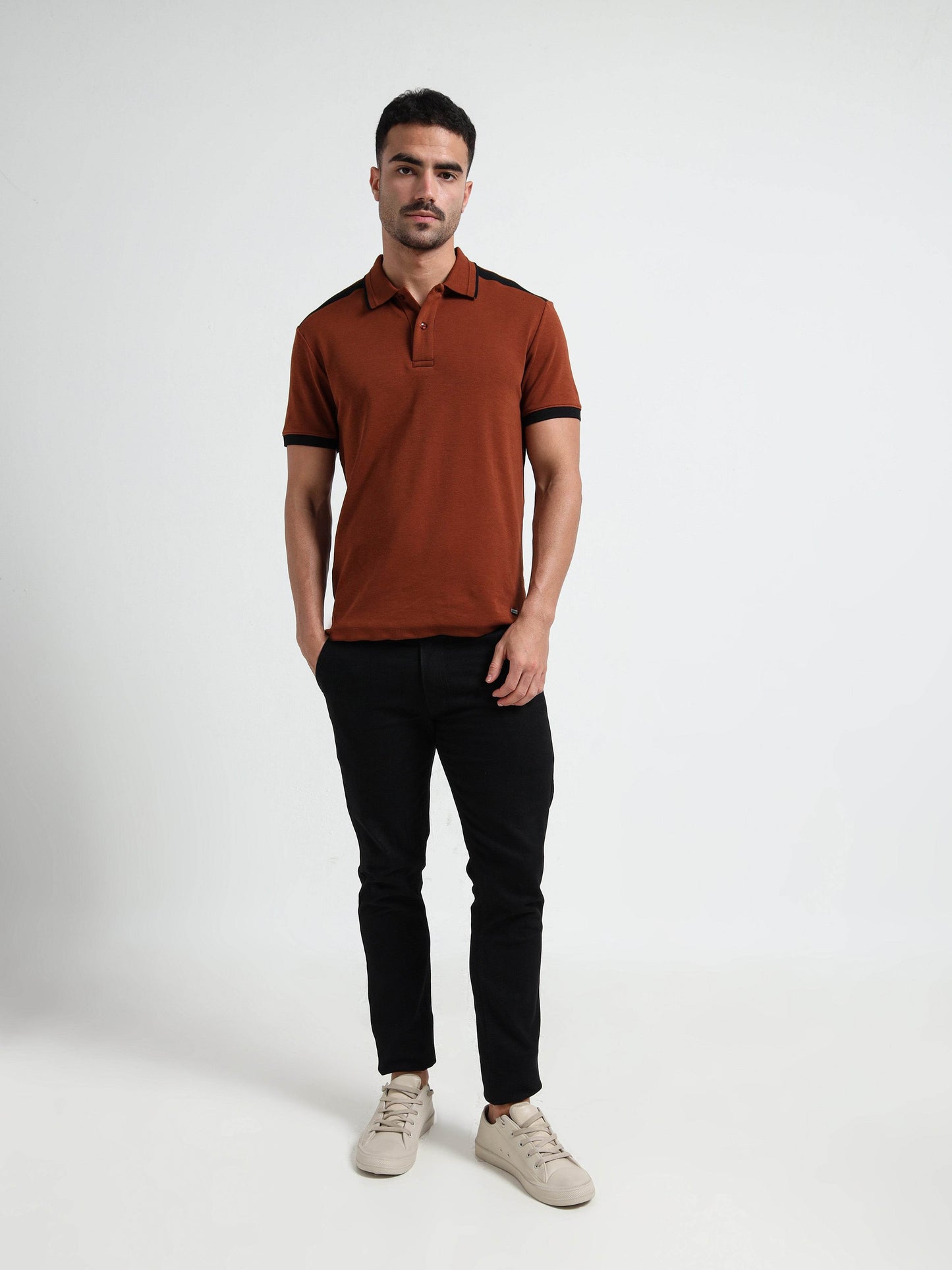 Engyne Supima Cotton Lycra Polo – Contrast Shoulder with Speed Breaker Collar Brown - ENGYNE