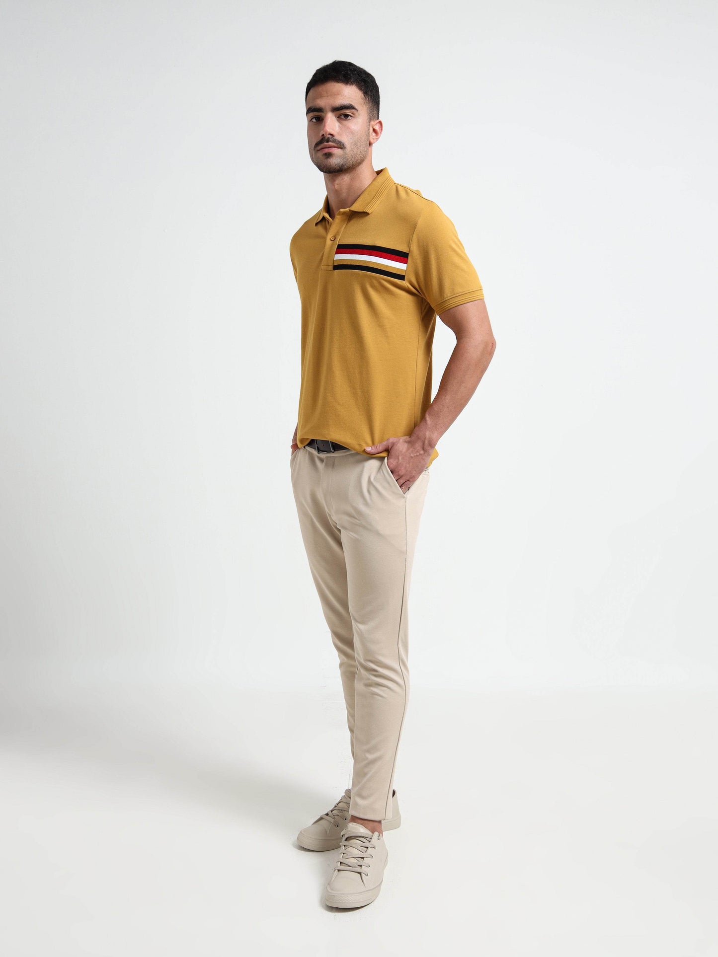 Engyne Signature Flag Cut & Sew Polo with Speed Breaker Detailing in Supima Cotton Lycra Pique Mustard Gold - ENGYNE