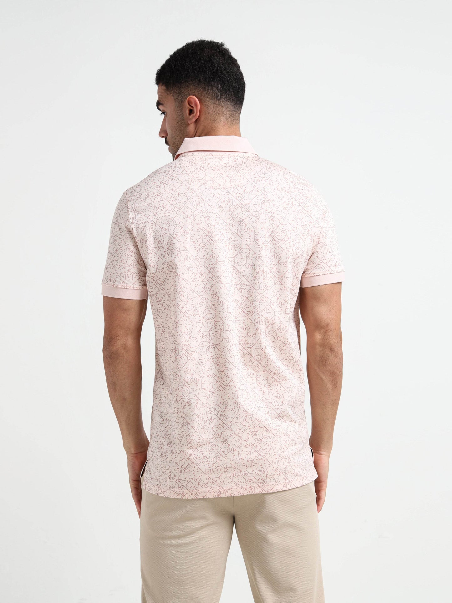 Regular-Fit Supima Cotton LuxeKnit Polo with Rotary Pigment Print and Slim DTM Collar Light Pink - ENGYNE
