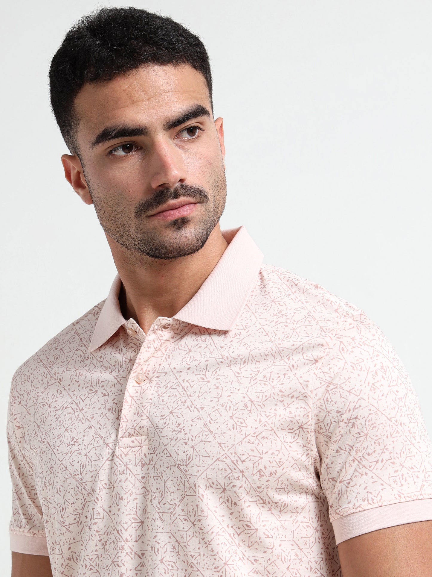 Light Pink Rotary Pigment Printed Men Polo Jersey