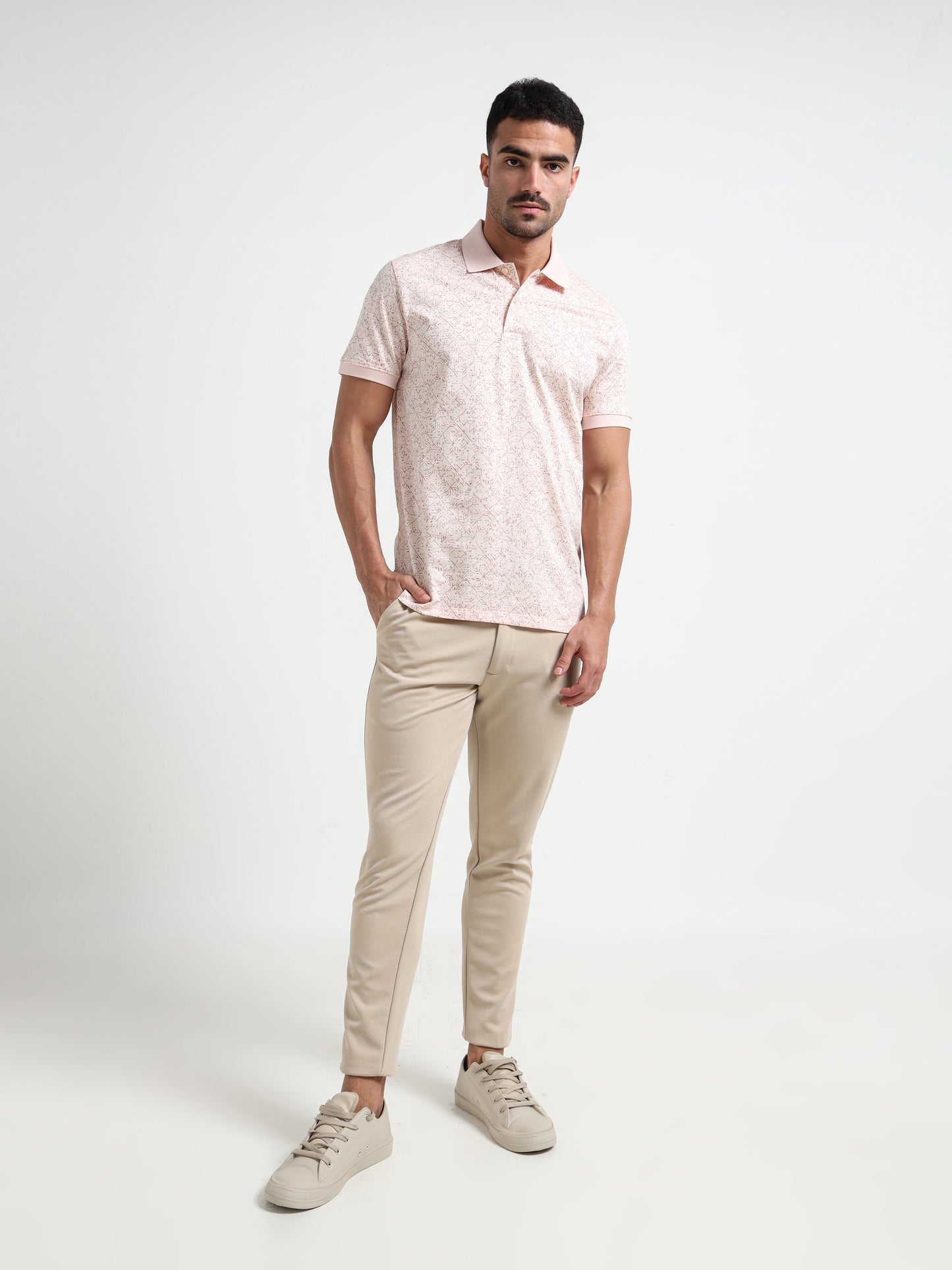 Light Pink Rotary Pigment Printed Men Polo Jersey