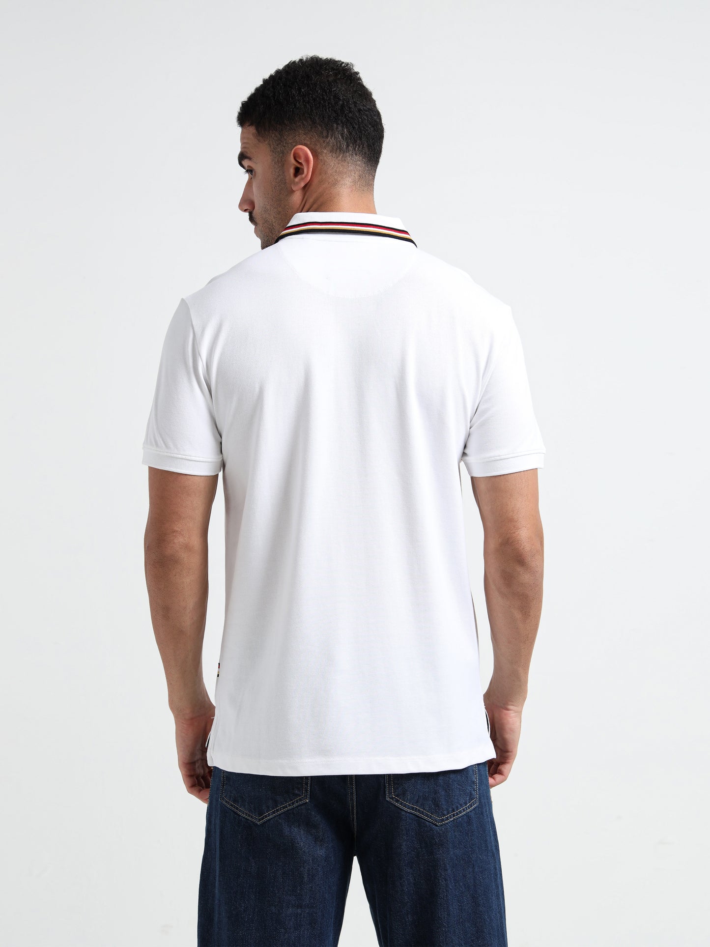Flag Tipped with Sticker Print White Polo Shirt for Men