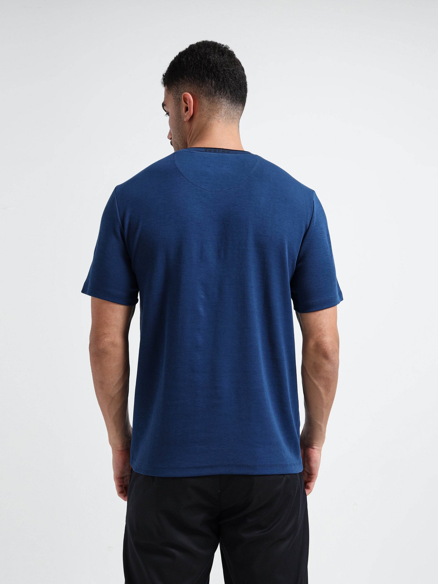 Regular-fit Engyne T-shirt in Supima Cotton Lycra Interlock with Flat-Knit Neck Rib and HD Branding Dark Blue - ENGYNE