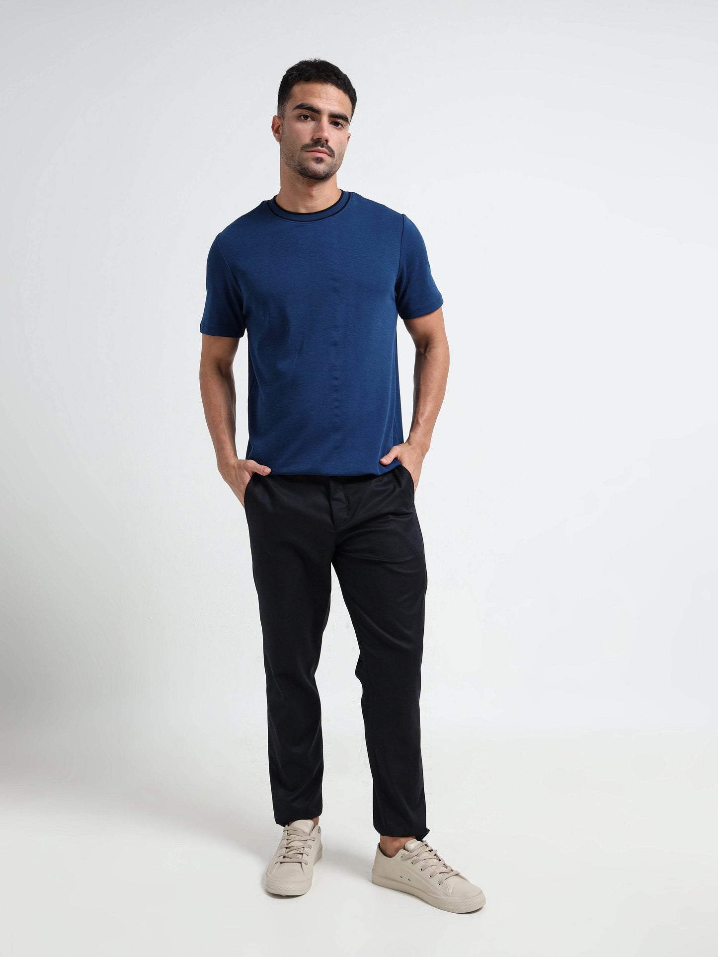 Regular-fit Engyne T-shirt in Supima Cotton Lycra Interlock with Flat-Knit Neck Rib and HD Branding Dark Blue - ENGYNE