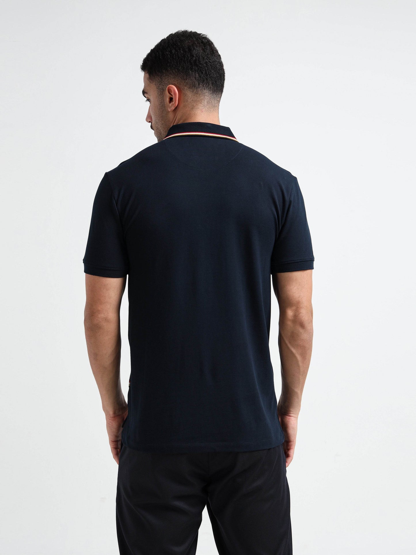 Engyne Supima Cotton Lycra Pique Polo – Signature Flag Tipped with Sticker Print Navy - ENGYNE