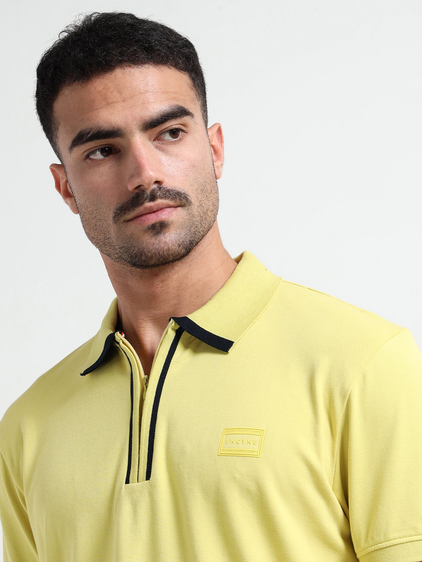 Supima Cotton Lycra Neon Green Zip Polo Shirt for Men
