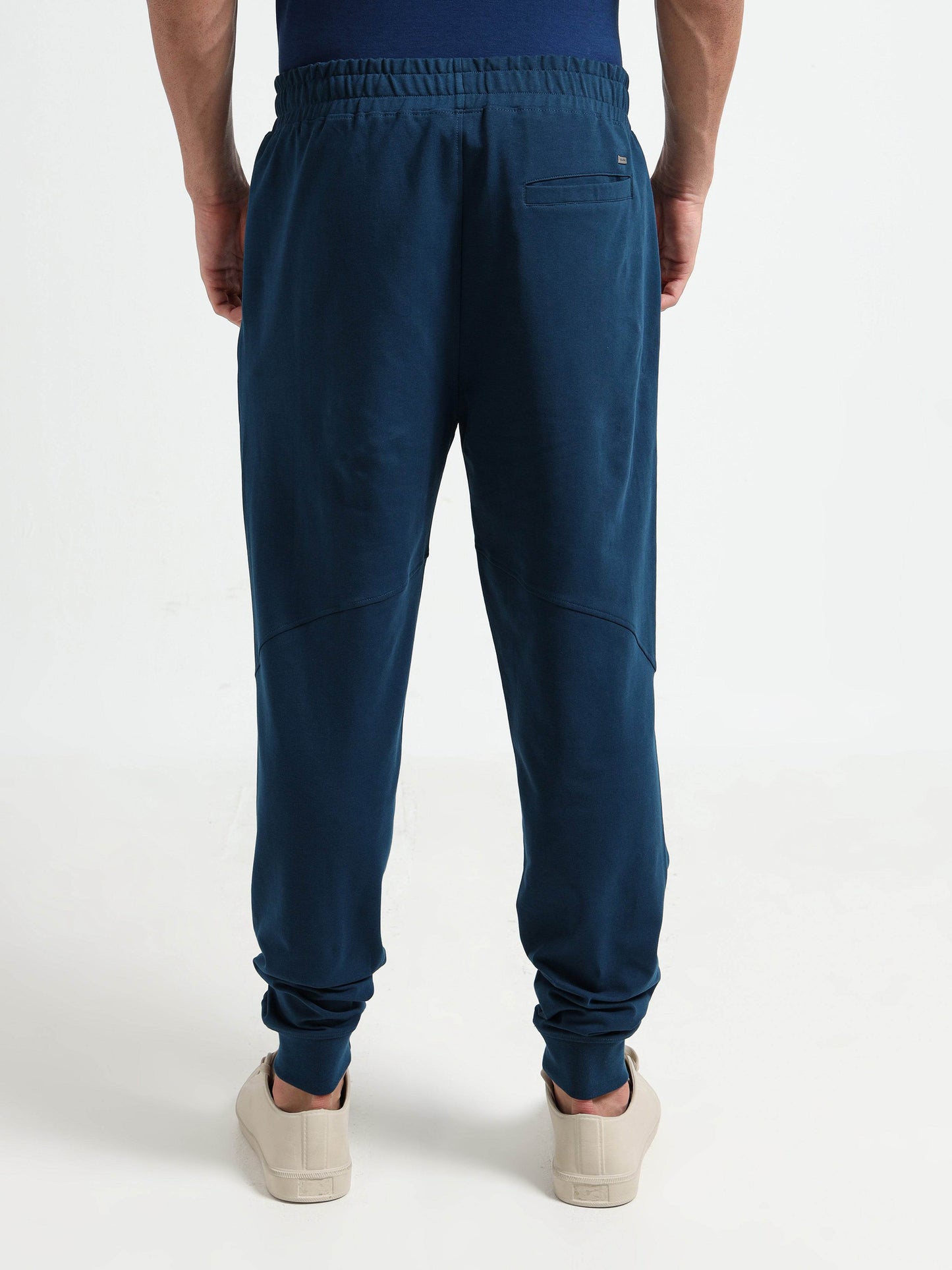 Regular-Fit Rougen Cotton Elastane Loop Knit Jogger with Back Cut-and-Sew Teal - ENGYNE