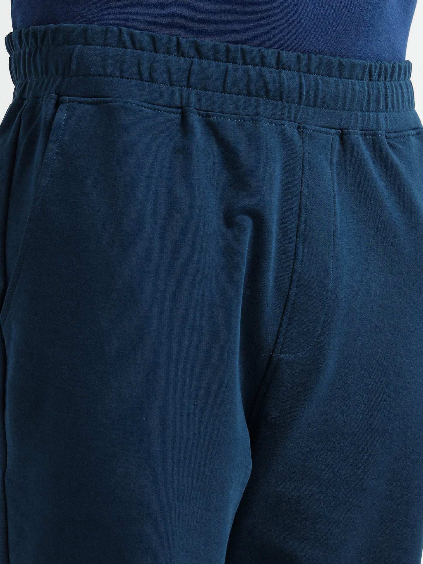 Regular-Fit Rougen Cotton Elastane Loop Knit Jogger with Back Cut-and-Sew Teal - ENGYNE